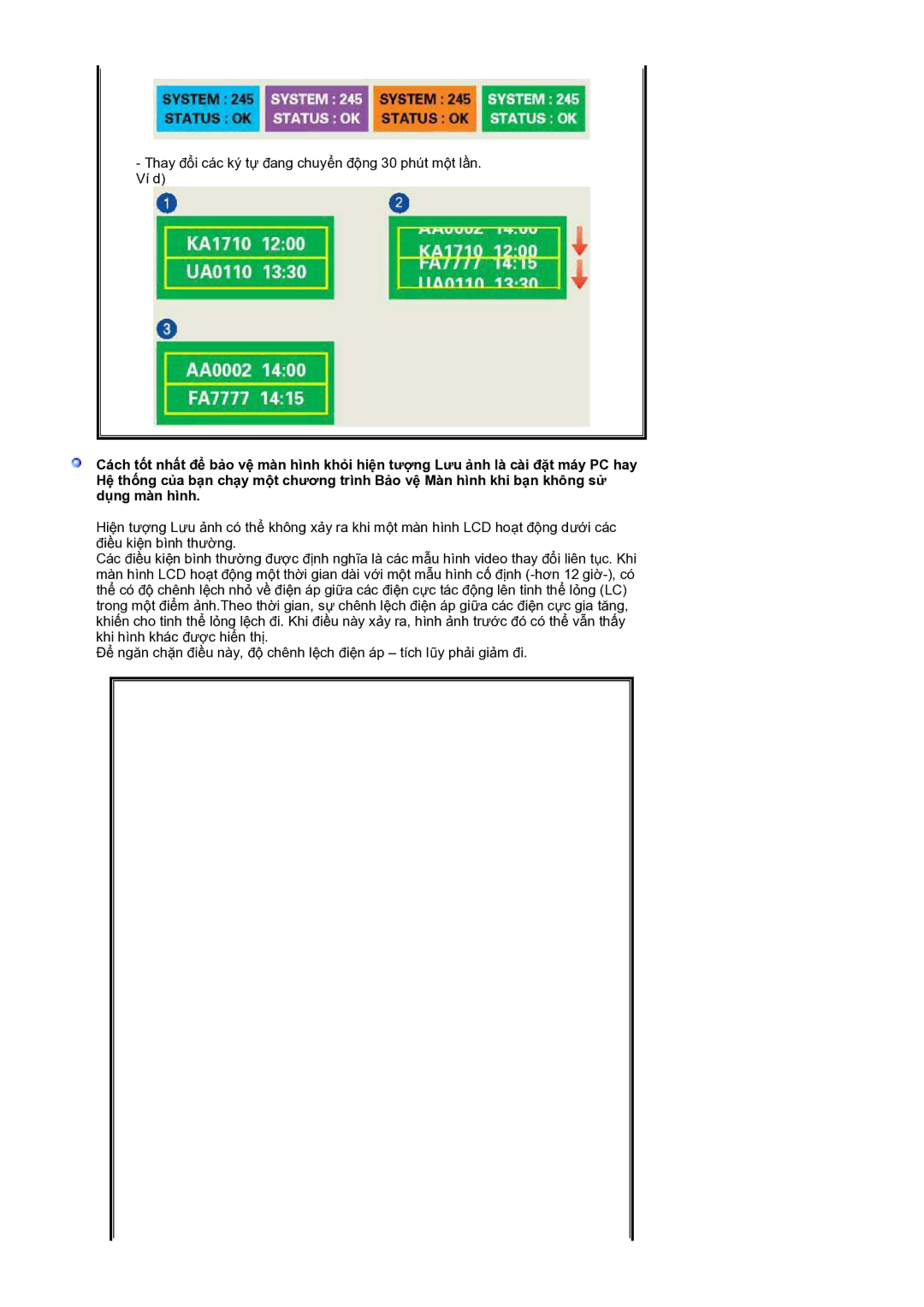 Samsung LS19HANKBM/XSV manual Thay đổi các ký tự đang chuyển động 30 phút một lần. Ví d 