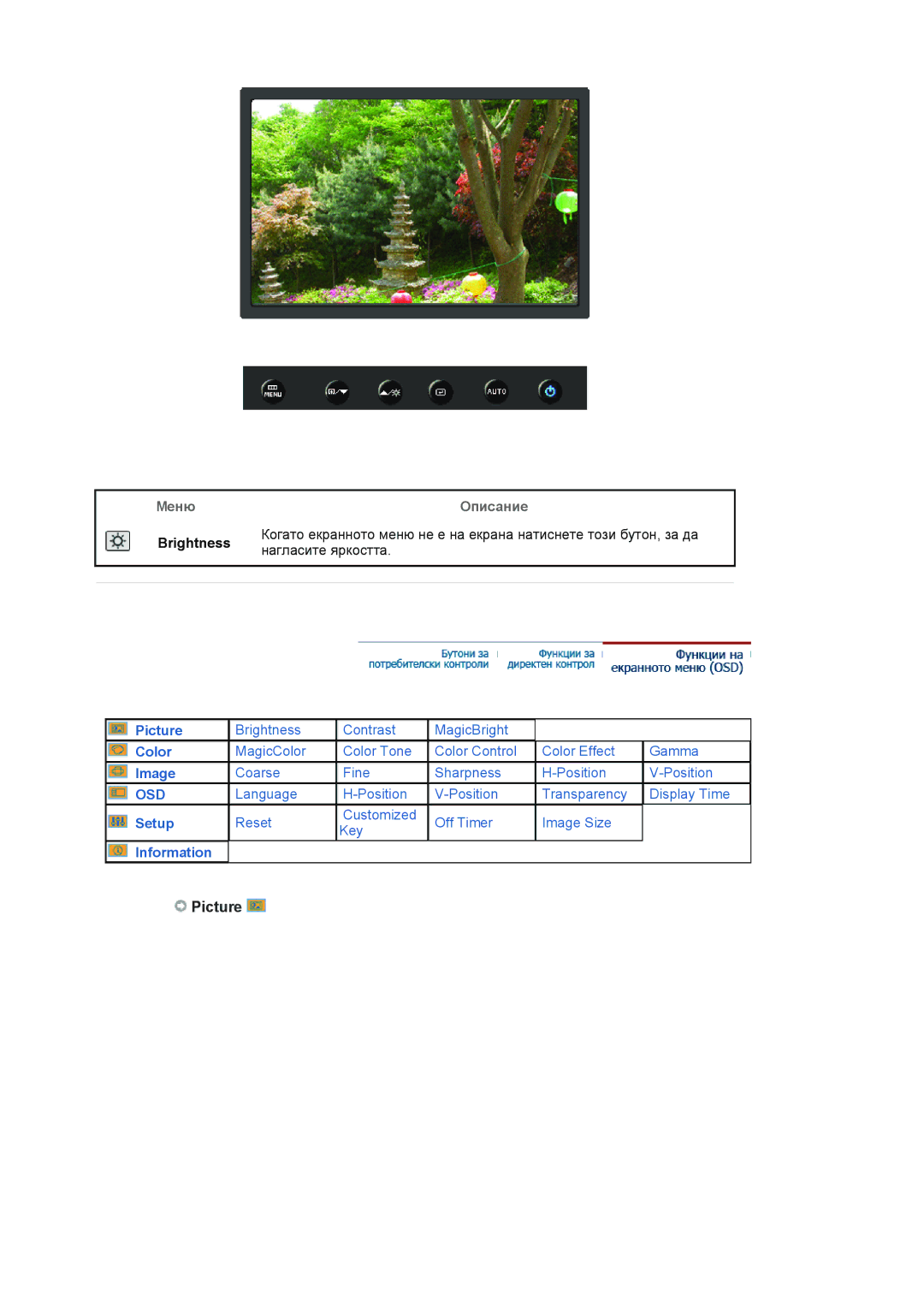 Samsung LS19HANKSHEDC, LS19HANKBDHEDC manual Picture, Osd 