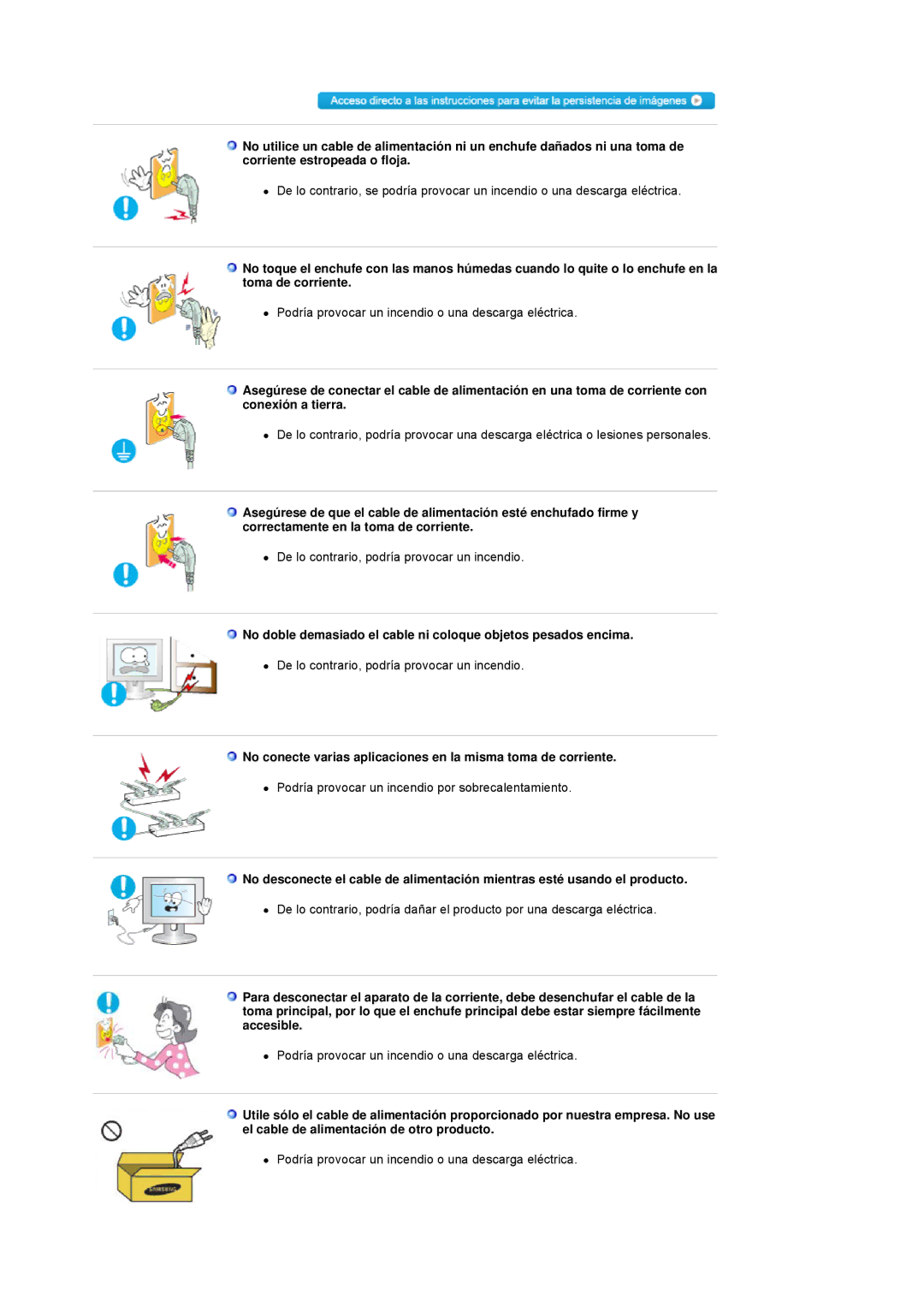 Samsung LS19HANKBDHEDC, LS19HANKSHEDC, LS22HANKSUEDC manual No conecte varias aplicaciones en la misma toma de corriente 