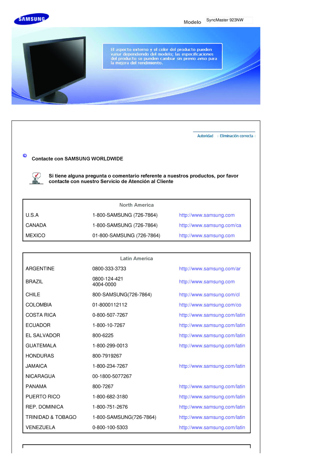 Samsung LS19HANKBDHEDC, LS19HANKSHEDC, LS22HANKSUEDC, LS20HANKSHEDC manual North America, Latin America 