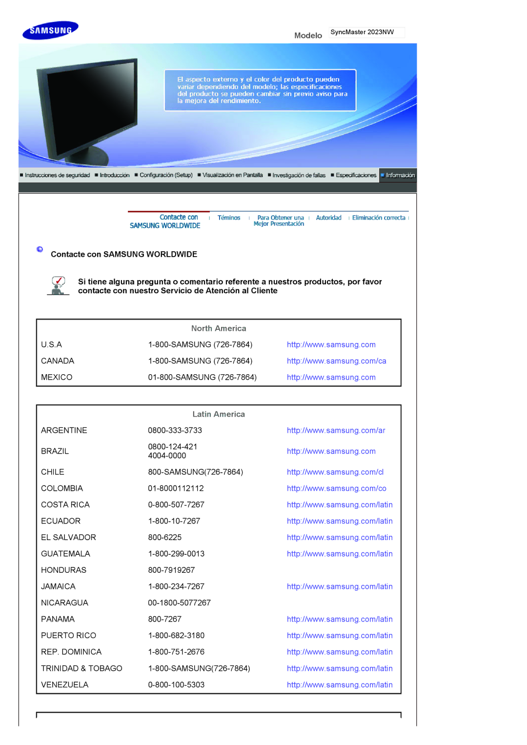 Samsung LS19HANKSHEDC, LS22HANKSUEDC, LS20HANKSHEDC, LS19HANKBDHEDC manual Modelo 