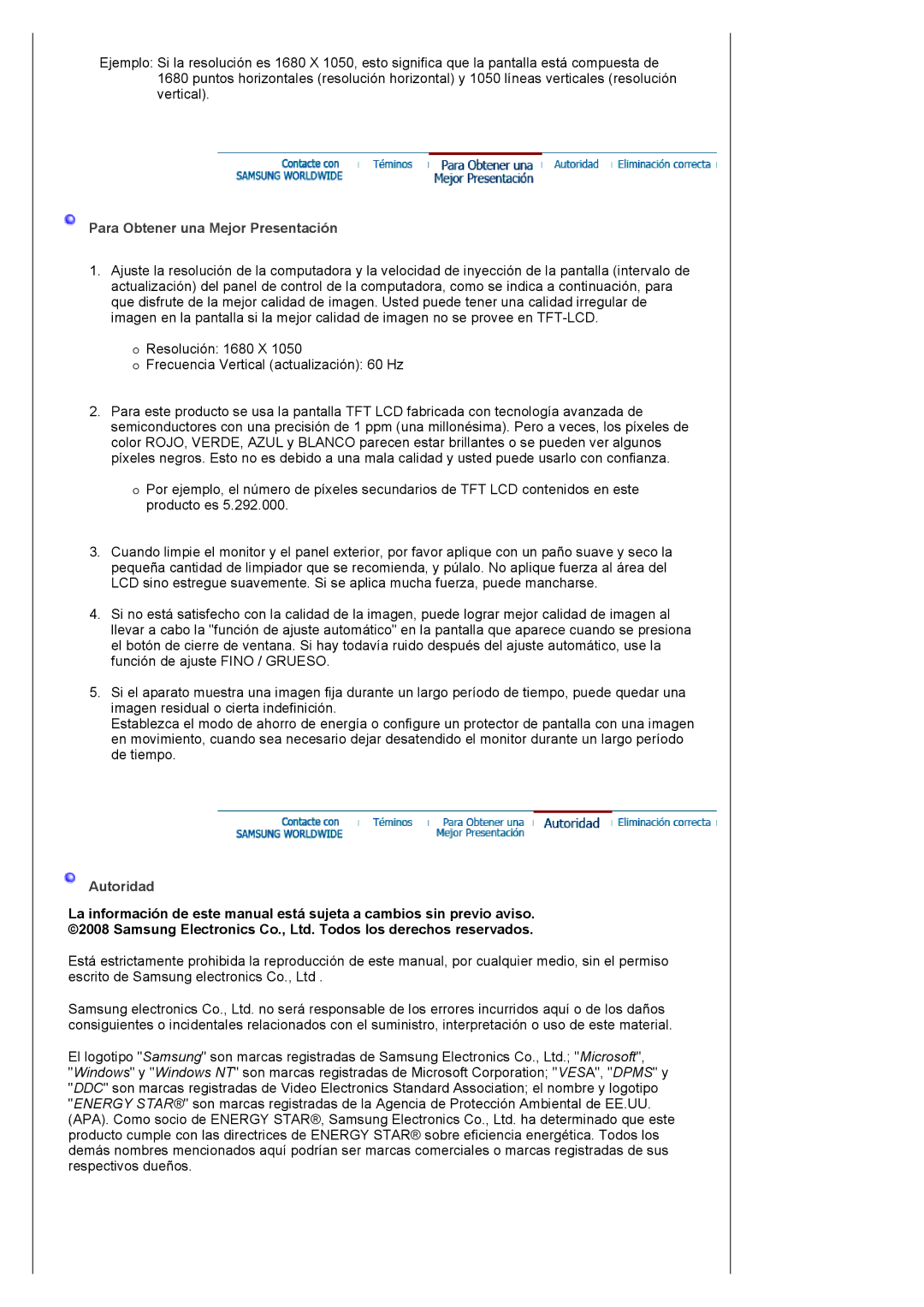 Samsung LS19HANKBDHEDC, LS19HANKSHEDC, LS22HANKSUEDC, LS20HANKSHEDC manual Para Obtener una Mejor Presentación 