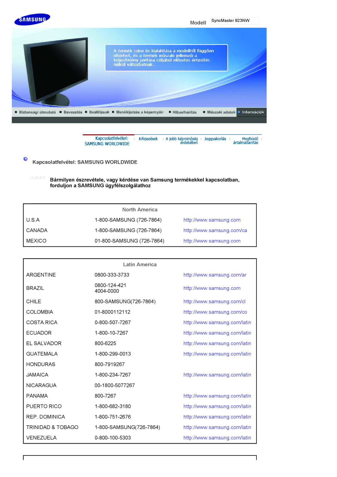 Samsung LS20HANKSHEDC, LS19HANKSHEDC, LS22HANKSUEDC, LS19HANKBDHEDC manual North America, Latin America 