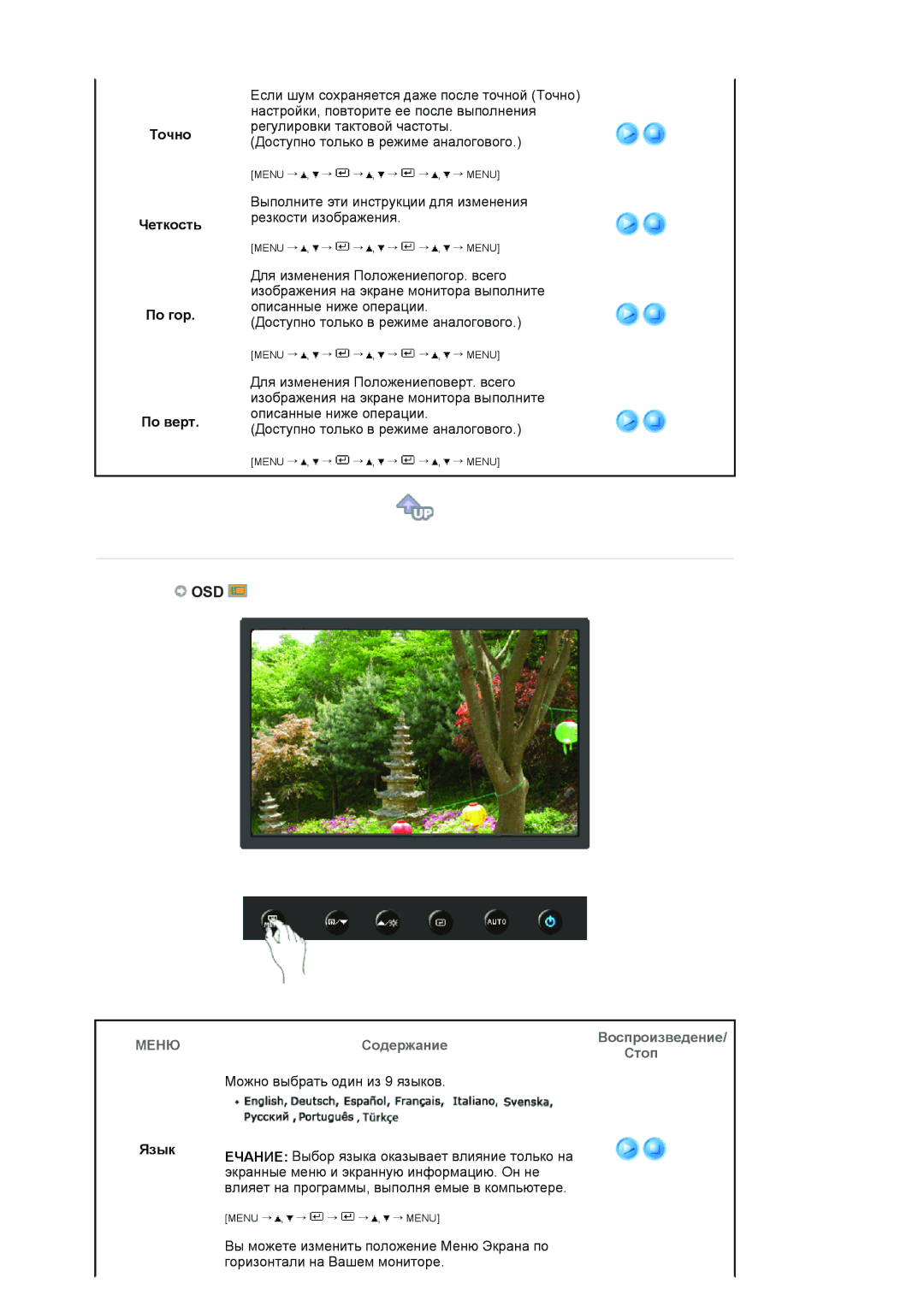 Samsung LS19HANKSHEDC, LS22HANKSUEDC, LS20HANKSHEDC, LS19HANKSUEDC, LS19HANKBDHEDC Osd, Точно Четкость Пo гop Пo вepт, Язык 