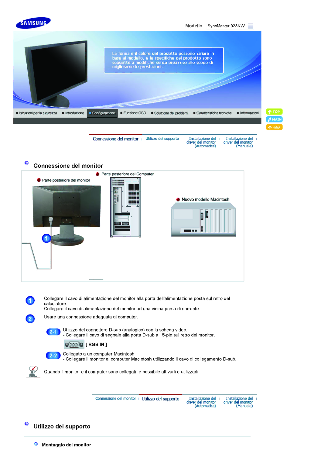 Samsung LS20HANKSHEDC, LS19HANKSHEDC, LS22HANKSUEDC, LS19HANKSUEDC manual Connessione del monitor 