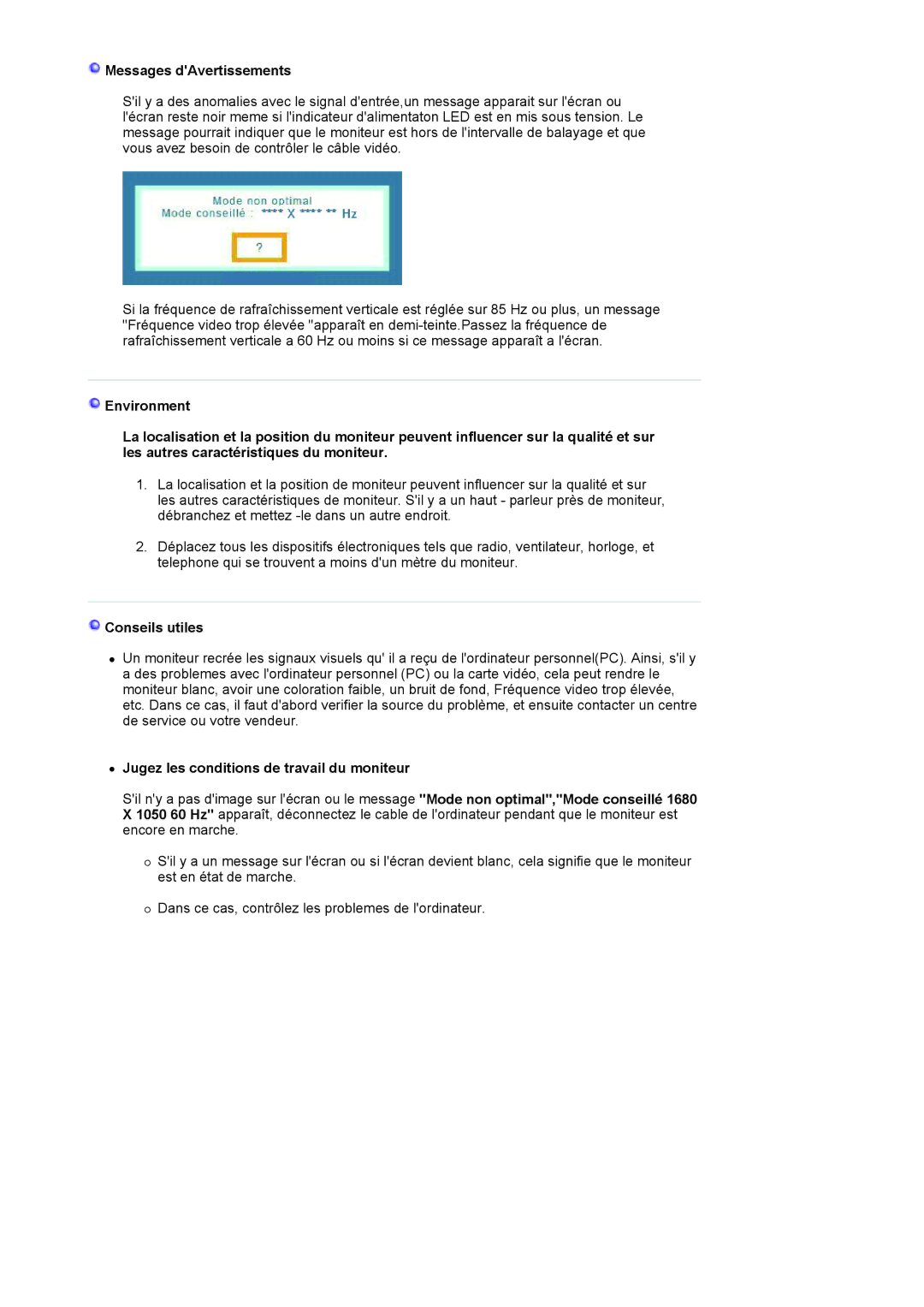 Samsung LS20HANKSHEDC, LS19HANKSHEDC, LS22HANKSUEDC manual Messages dAvertissements 