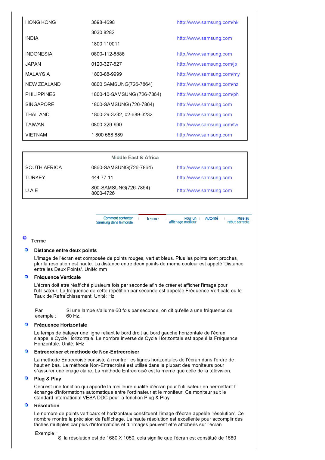 Samsung LS22HANKSUEDC, LS19HANKSHEDC, LS20HANKSHEDC manual Middle East & Africa 