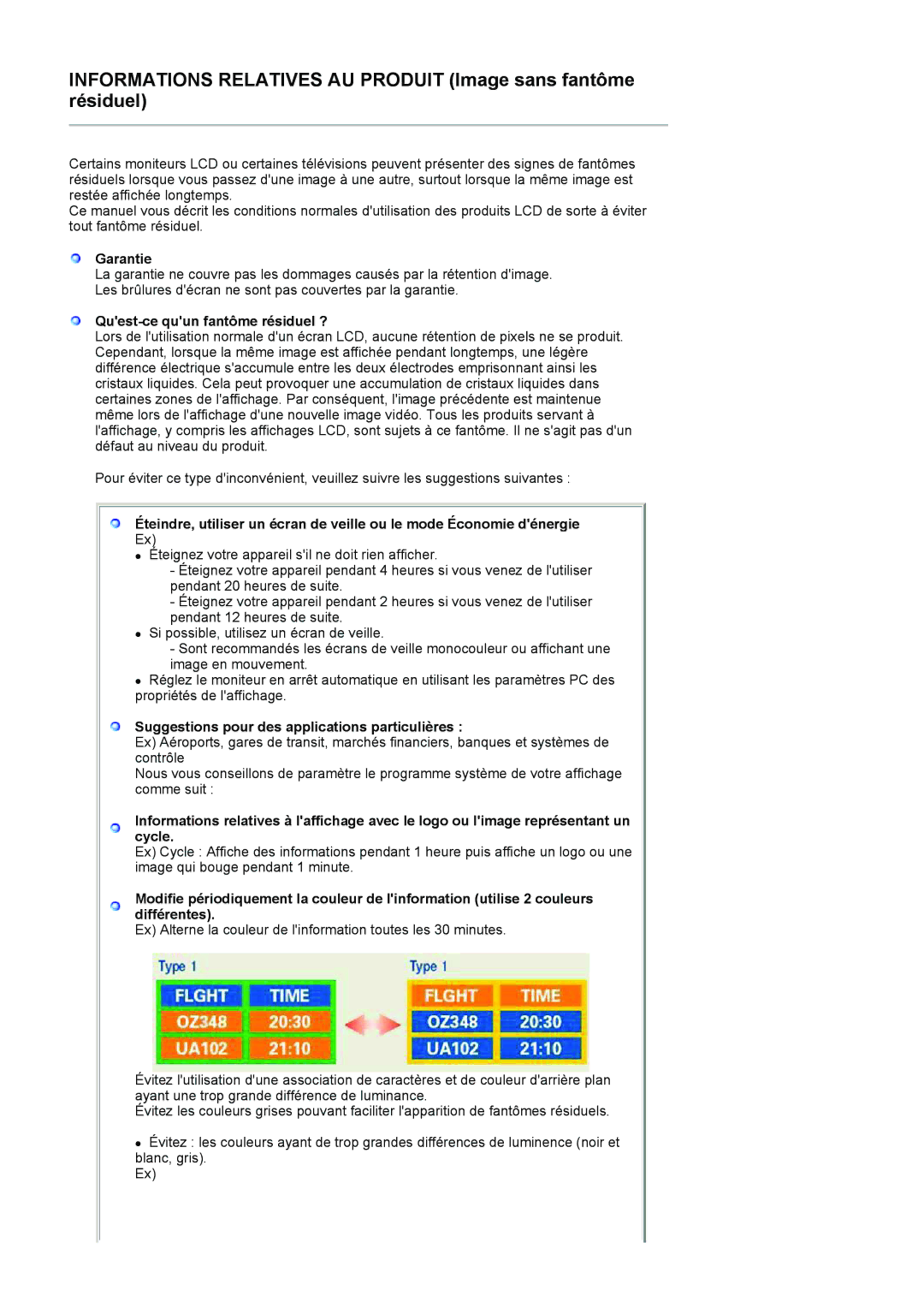 Samsung LS22HANKSUEDC manual Garantie, Quest-ce quun fantôme résiduel ?, Suggestions pour des applications particulières 