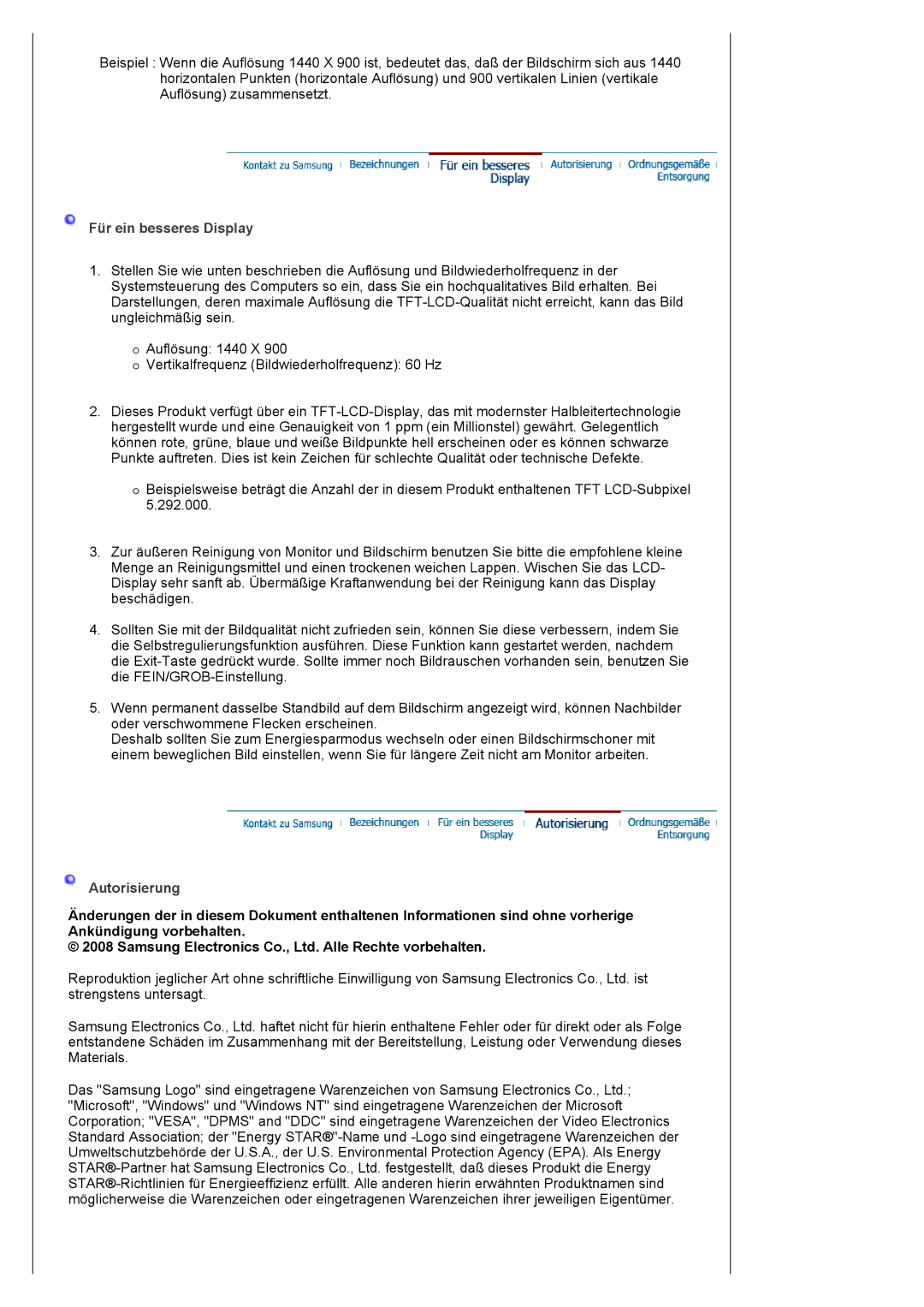 Samsung LS19HANKSHEDC, LS22HANKSUEDC, LS20HANKSHEDC manual Für ein besseres Display 