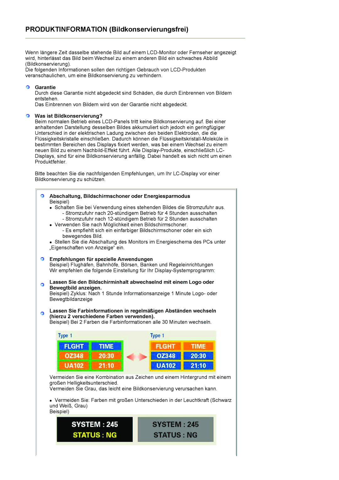 Samsung LS19HANKSHEDC manual Garantie, Was ist Bildkonservierung?, Abschaltung, Bildschirmschoner oder Energiesparmodus 