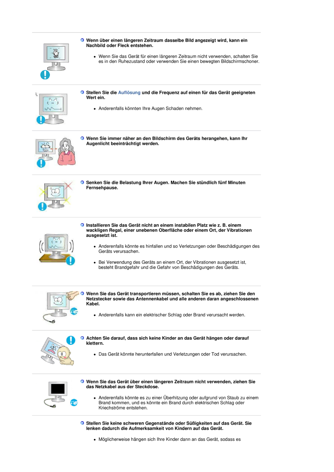 Samsung LS20HANKSHEDC, LS19HANKSHEDC, LS22HANKSUEDC manual Anderenfalls könnten Ihre Augen Schaden nehmen 