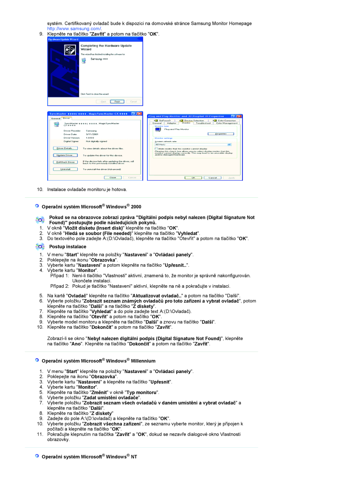 Samsung LS19HANKSHEDC, LS22HANKSUEDC, LS20HANKSHEDC manual Postup instalace, Operační systém Microsoft Windows NT 