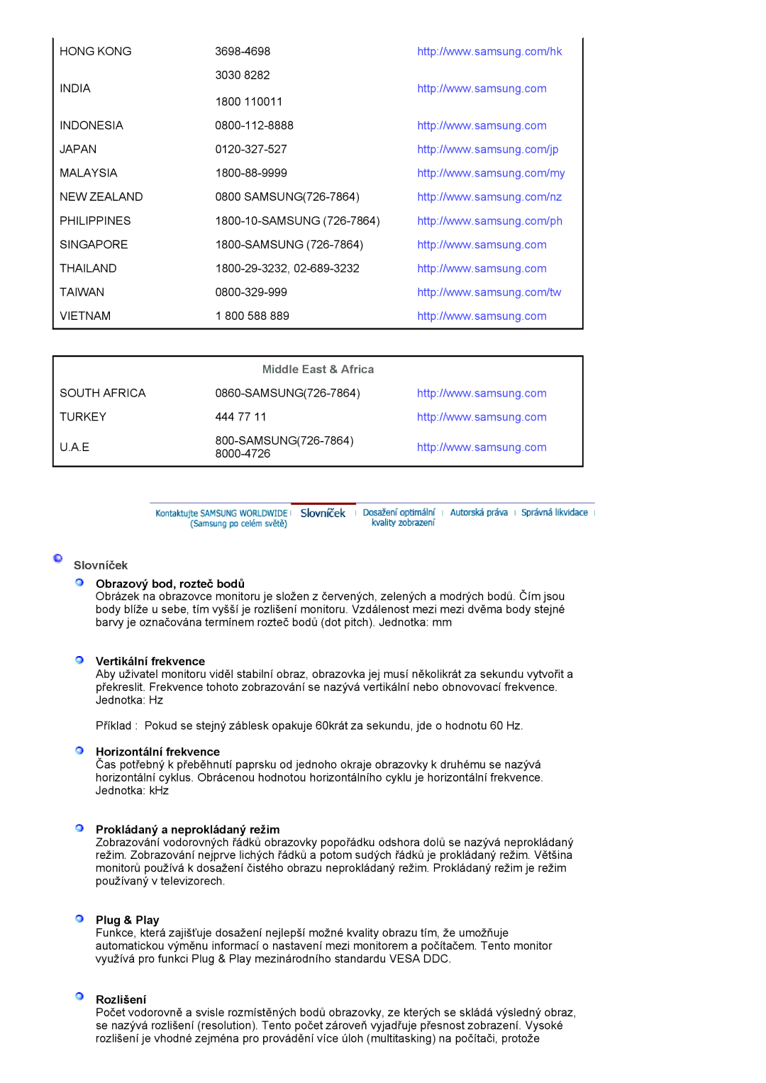 Samsung LS20HANKSHEDC, LS19HANKSHEDC, LS22HANKSUEDC manual Middle East & Africa 