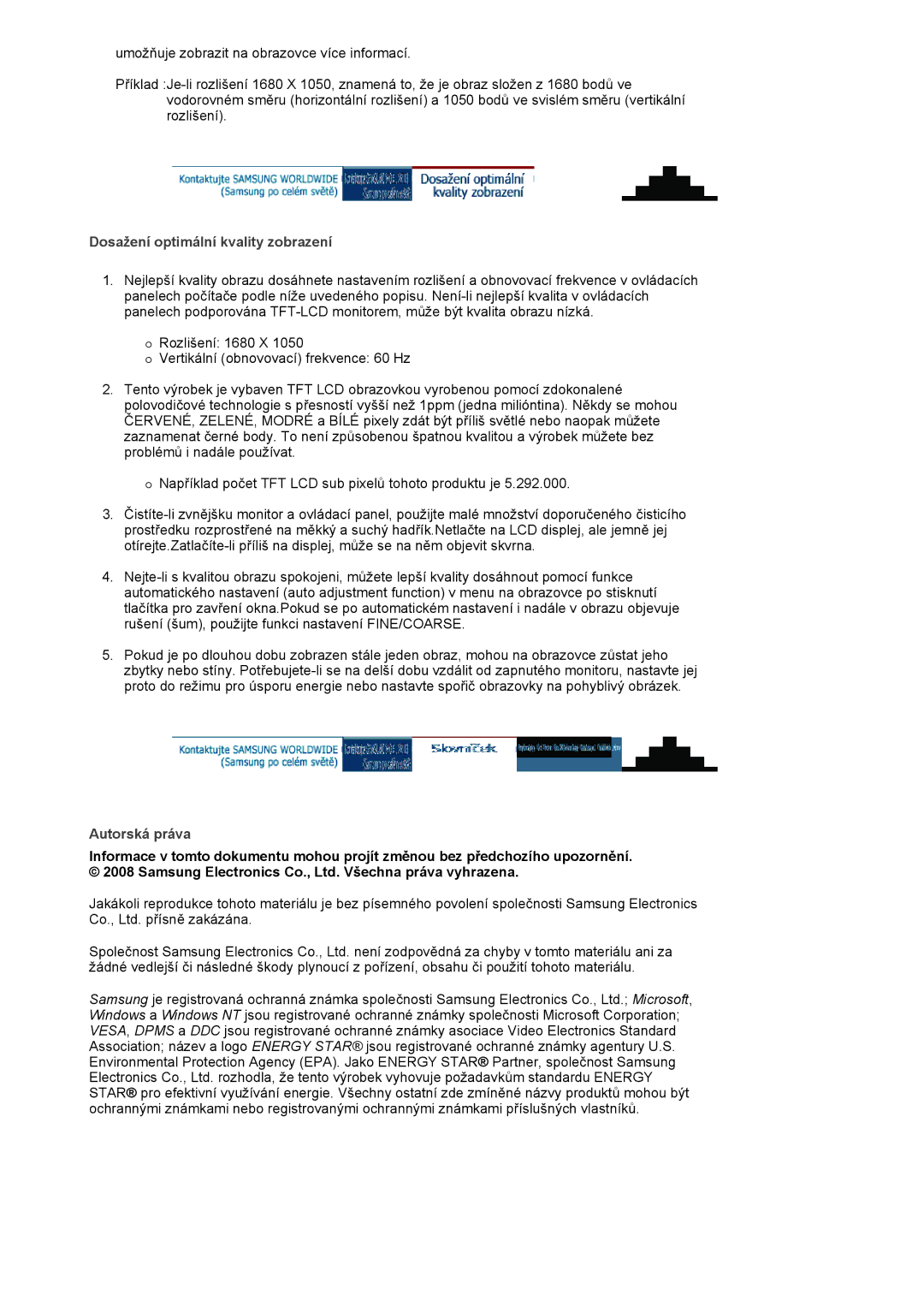 Samsung LS22HANKSUEDC, LS19HANKSHEDC, LS20HANKSHEDC manual Dosažení optimální kvality zobrazení 