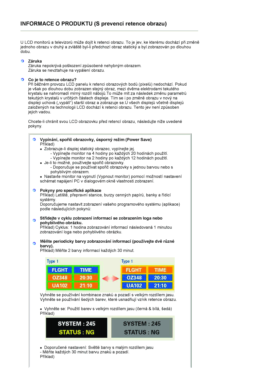 Samsung LS19HANKSHEDC manual Záruka, Co je to retence obrazu?, Vypínání, spořič obrazovky, úsporný režim Power Save 