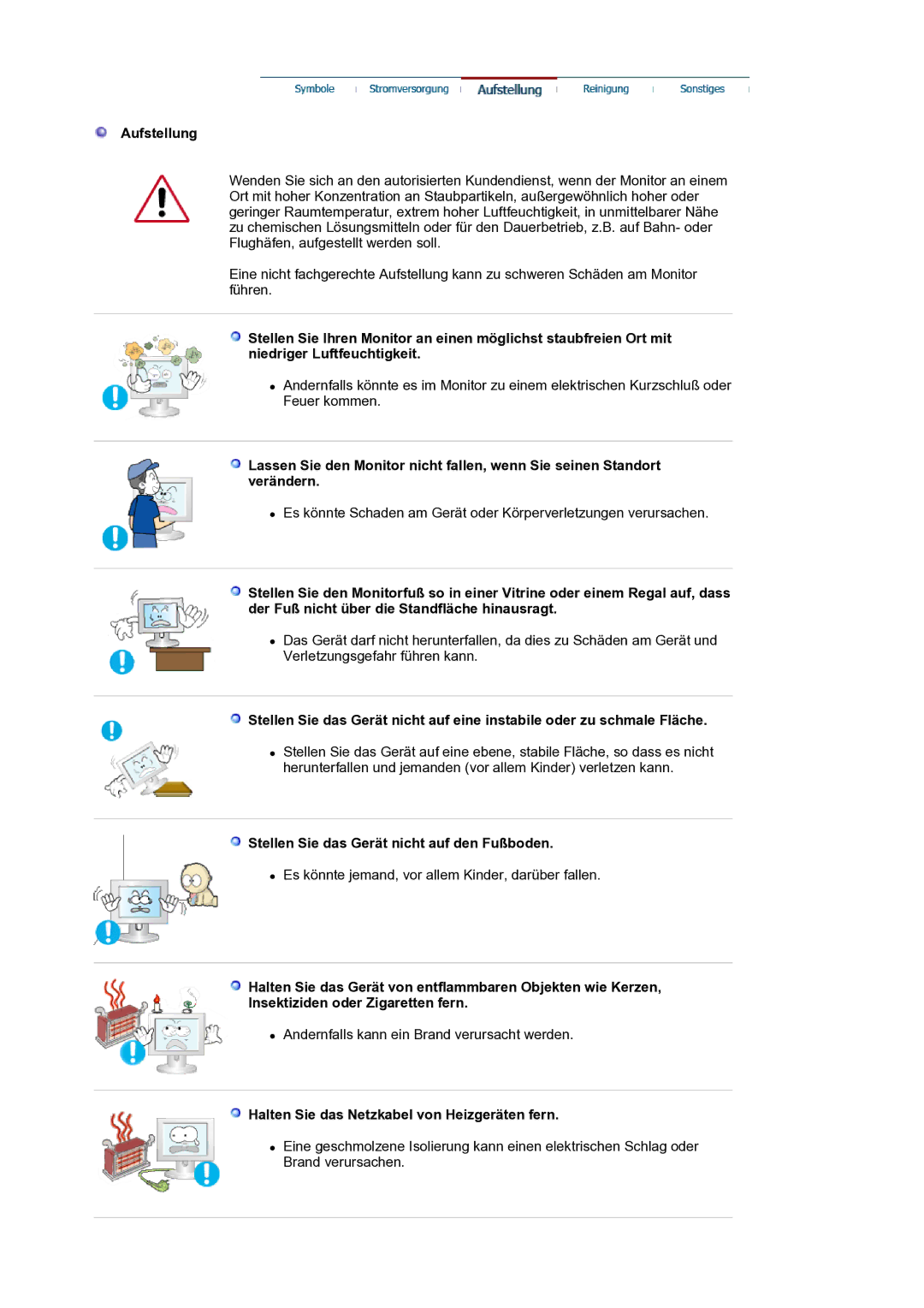 Samsung LS19HANKSM/EDC manual Aufstellung, Stellen Sie das Gerät nicht auf den Fußboden 