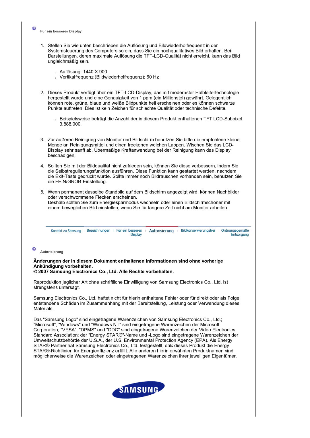 Samsung LS19HANKSM/EDC manual Für ein besseres Display 