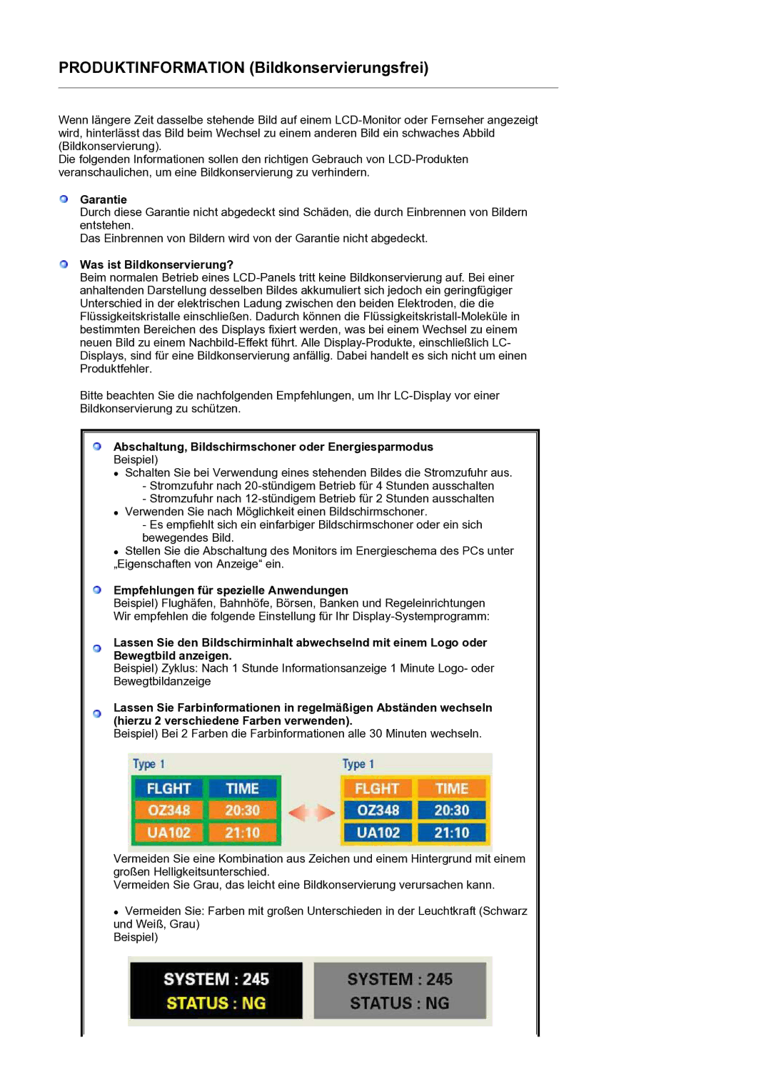 Samsung LS19HANKSM/EDC manual Garantie, Was ist Bildkonservierung?, Abschaltung, Bildschirmschoner oder Energiesparmodus 