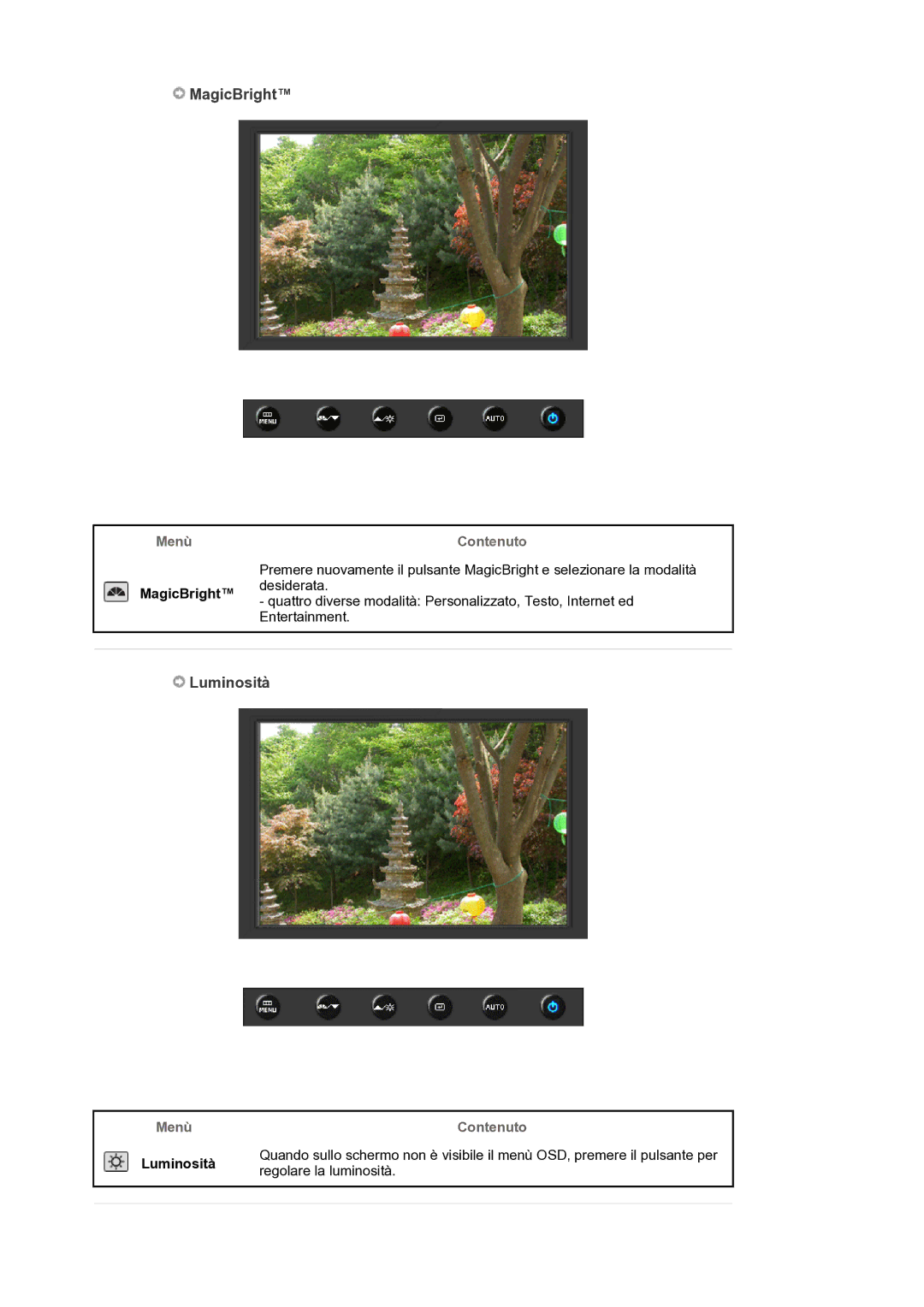 Samsung LS19HANKSM/EDC manual Menù Contenuto Luminosità, Regolare la luminosità 