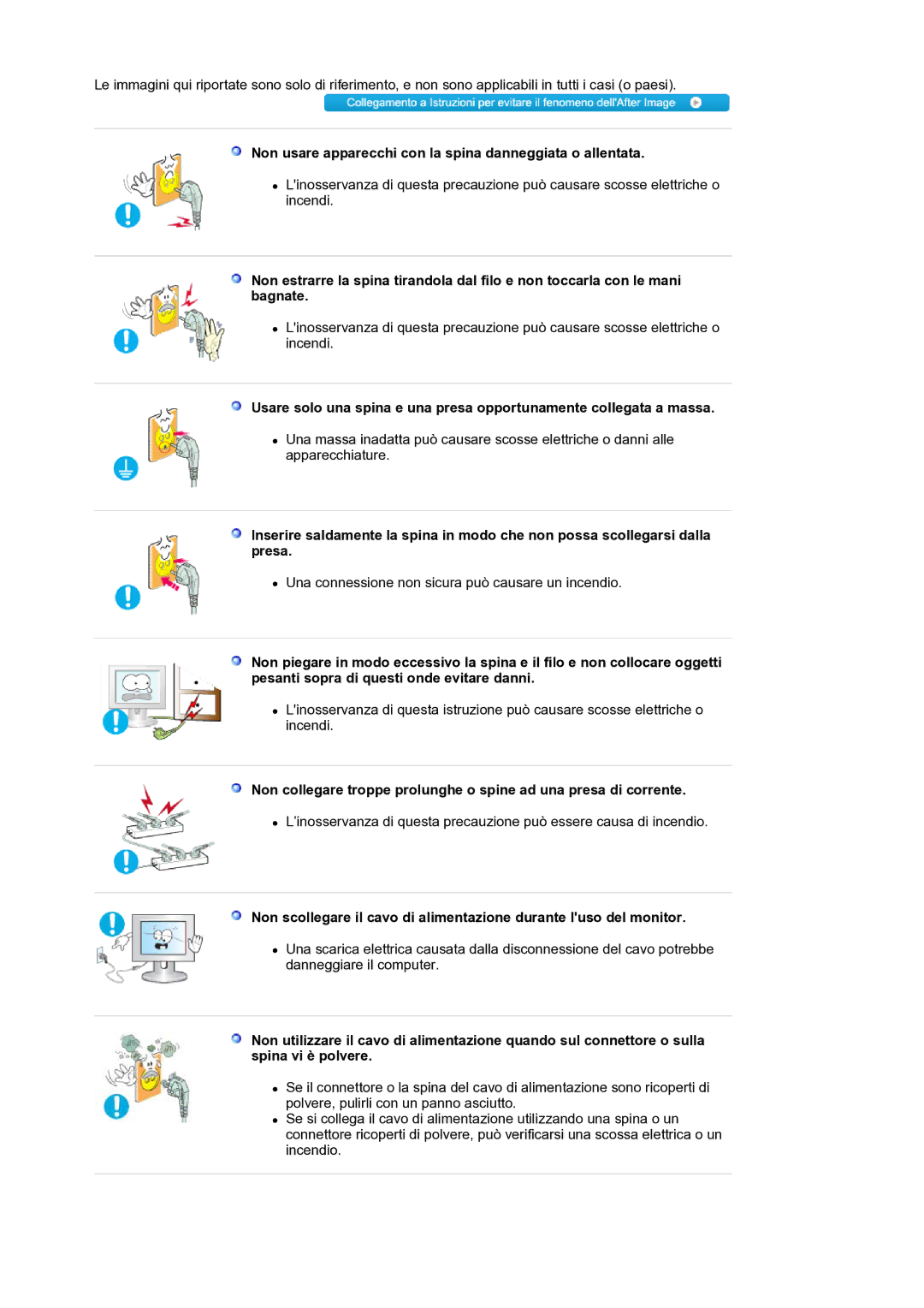 Samsung LS19HANKSM/EDC manual Non usare apparecchi con la spina danneggiata o allentata 