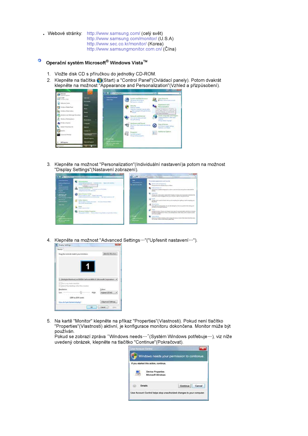 Samsung LS19HANKSM/EDC manual Operační systém Microsoft Windows Vista 