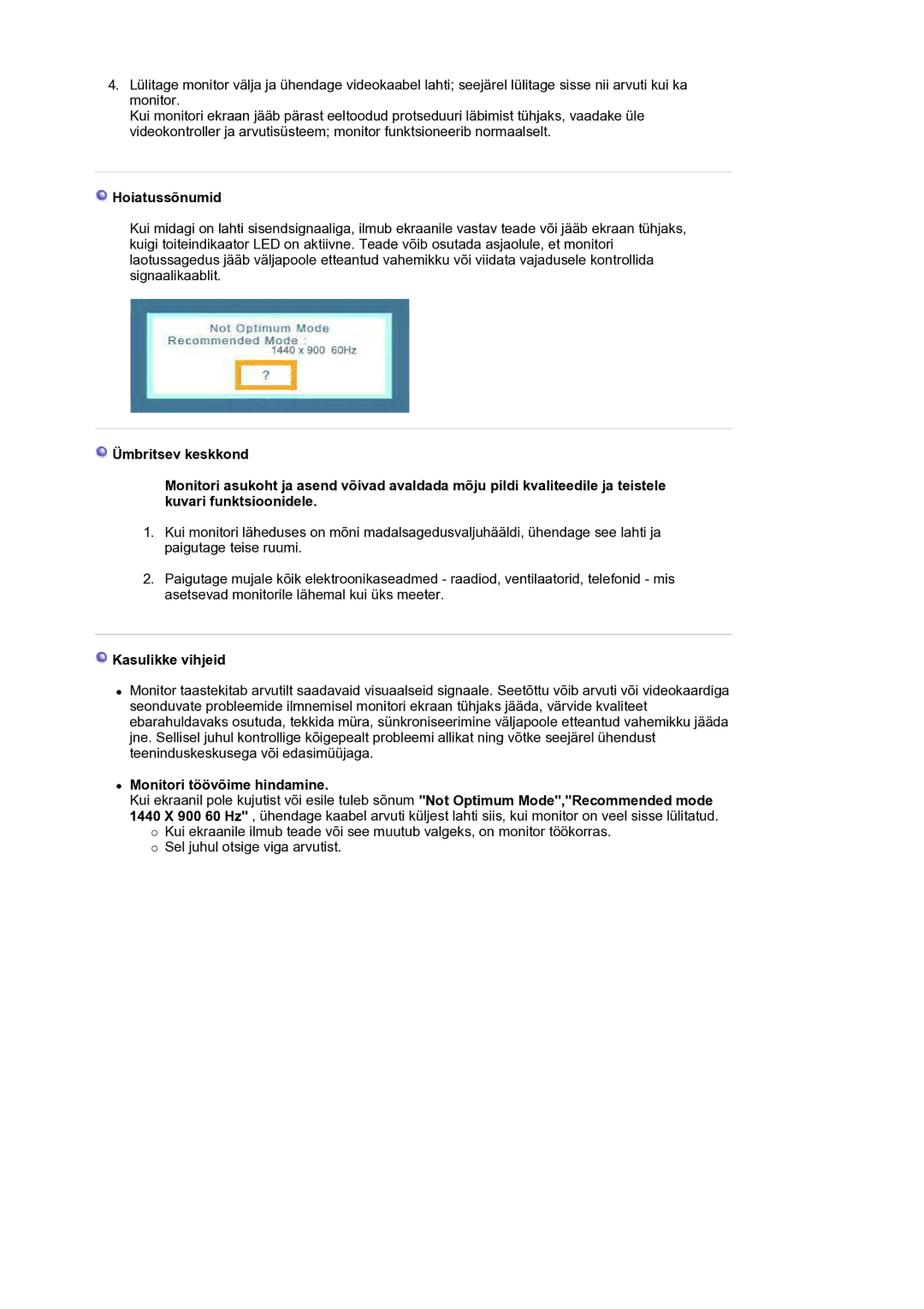 Samsung LS19HANKSM/EDC manual Hoiatussõnumid, Kasulikke vihjeid, Monitori töövõime hindamine 