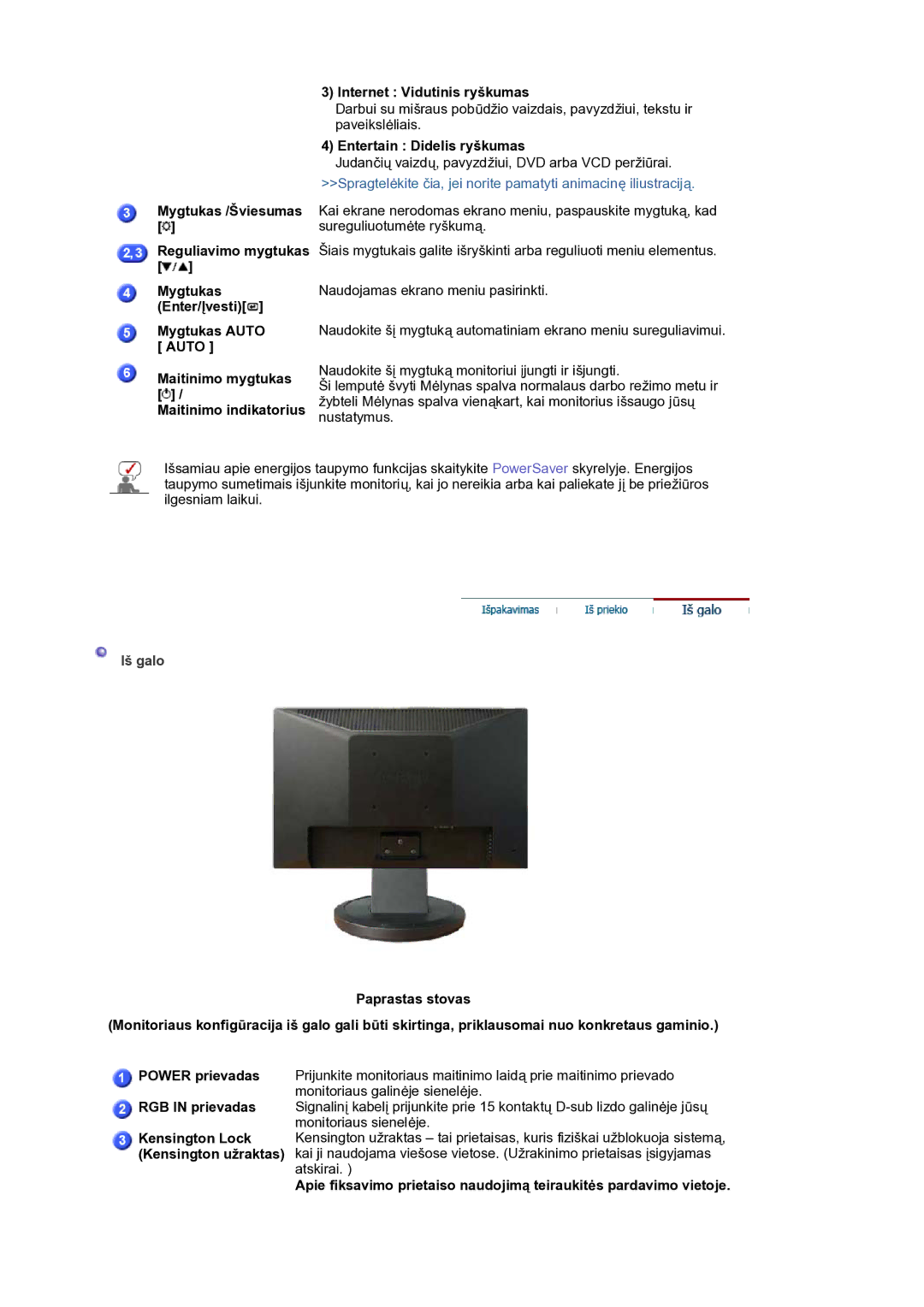 Samsung LS19HANKSM/EDC manual Internet Vidutinis ryškumas, Entertain Didelis ryškumas, Iš galo 