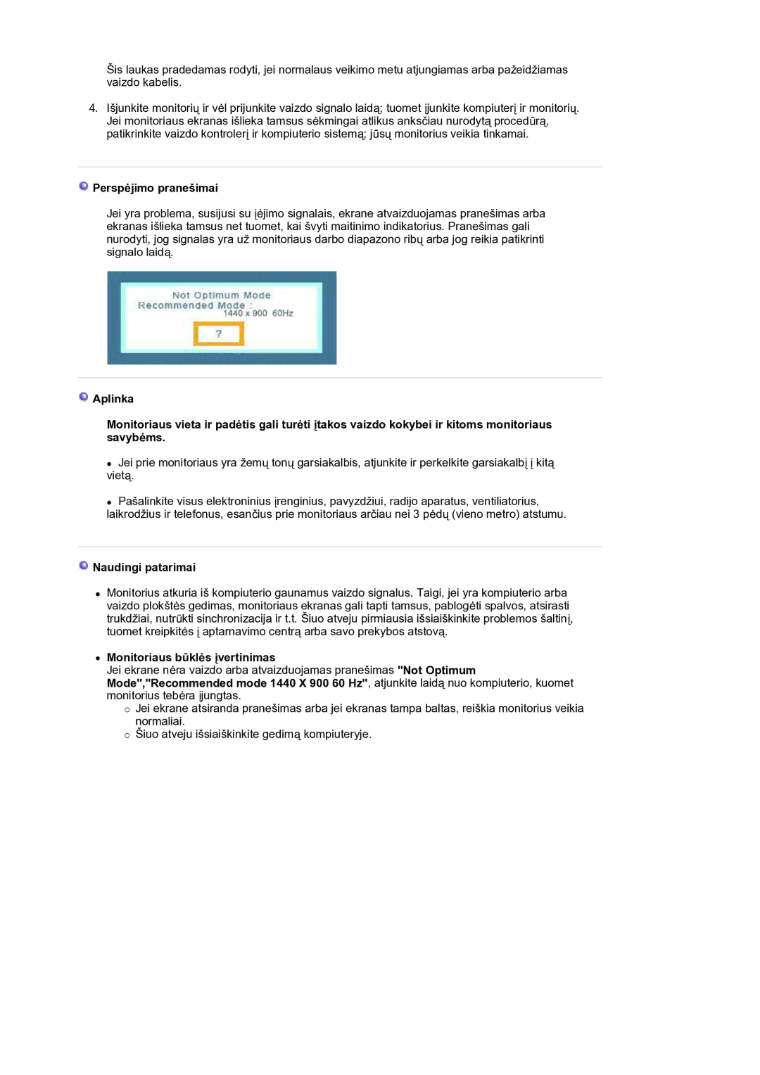 Samsung LS19HANKSM/EDC manual Perspėjimo pranešimai, Naudingi patarimai, Monitoriaus būklės įvertinimas 