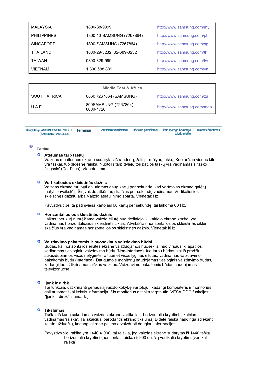 Samsung LS19HANKSM/EDC manual Middle East & Africa 