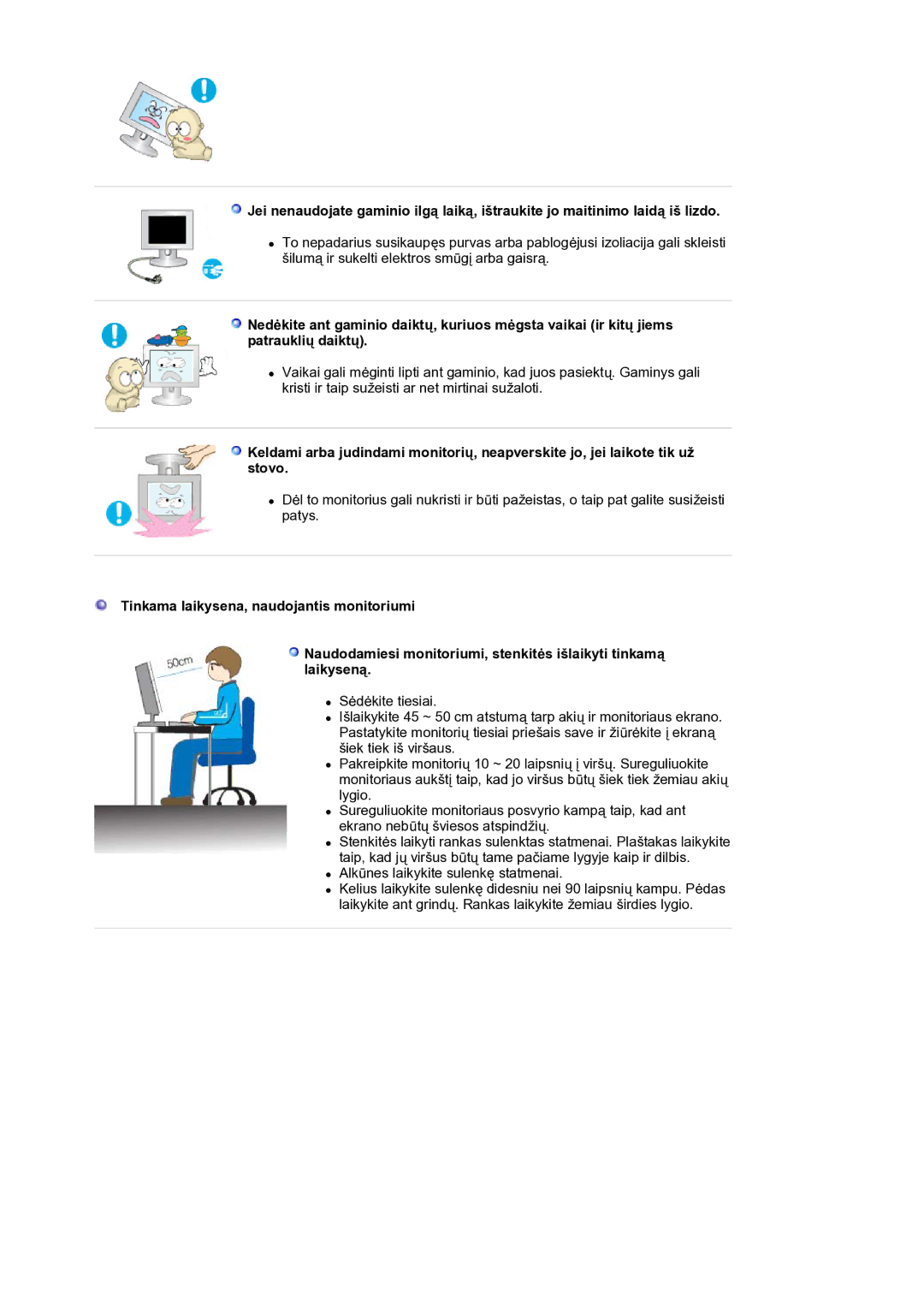 Samsung LS19HANKSM/EDC manual Alkūnes laikykite sulenkę statmenai 