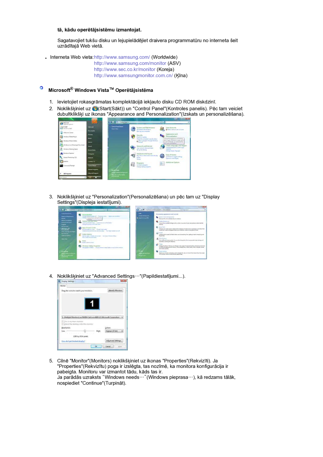 Samsung LS19HANKSM/EDC manual Tā, kādu operētājsistēmu izmantojat, Microsoft Windows Vista Operētājsistēma 