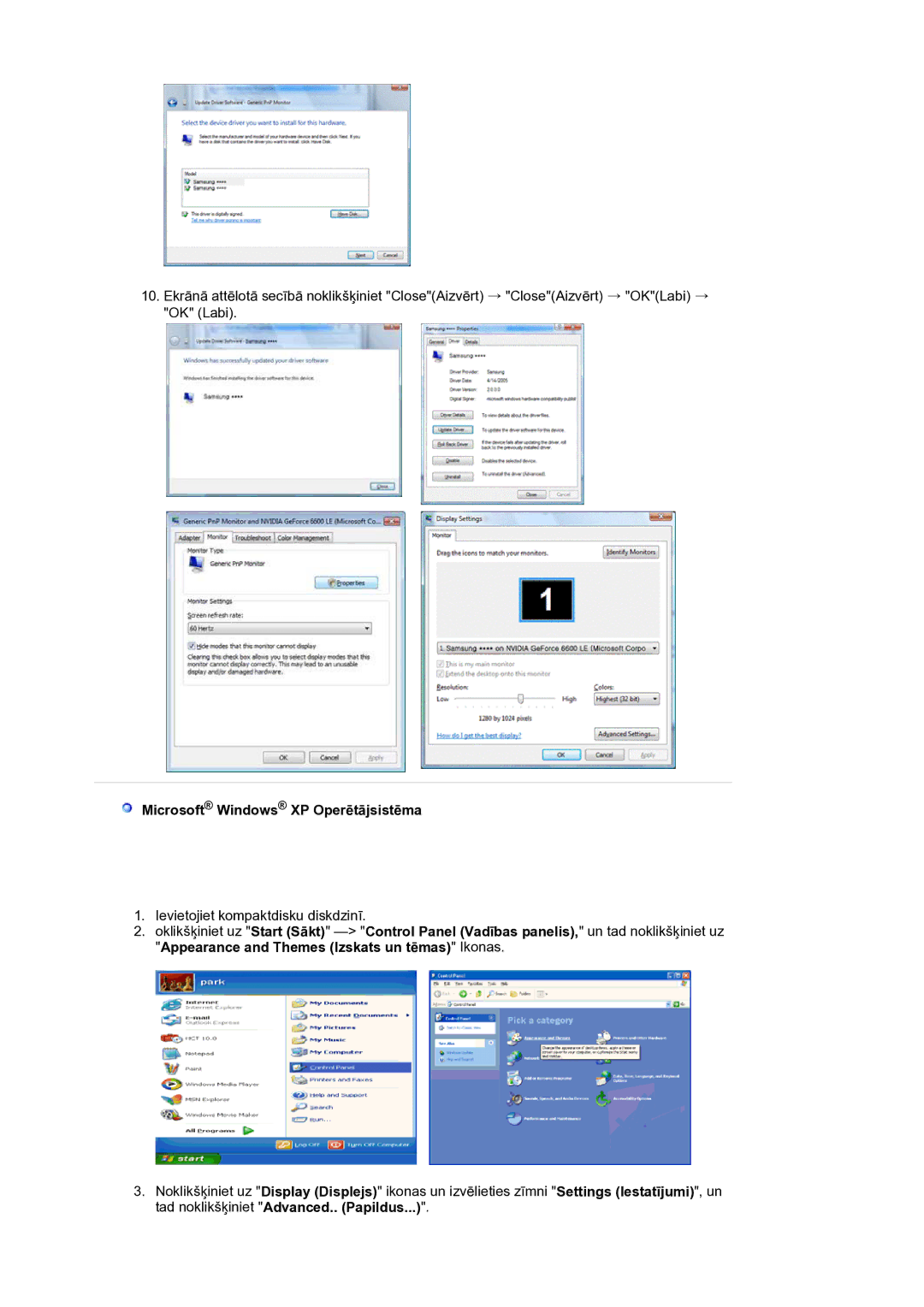 Samsung LS19HANKSM/EDC manual Microsoft Windows XP Operētājsistēma 