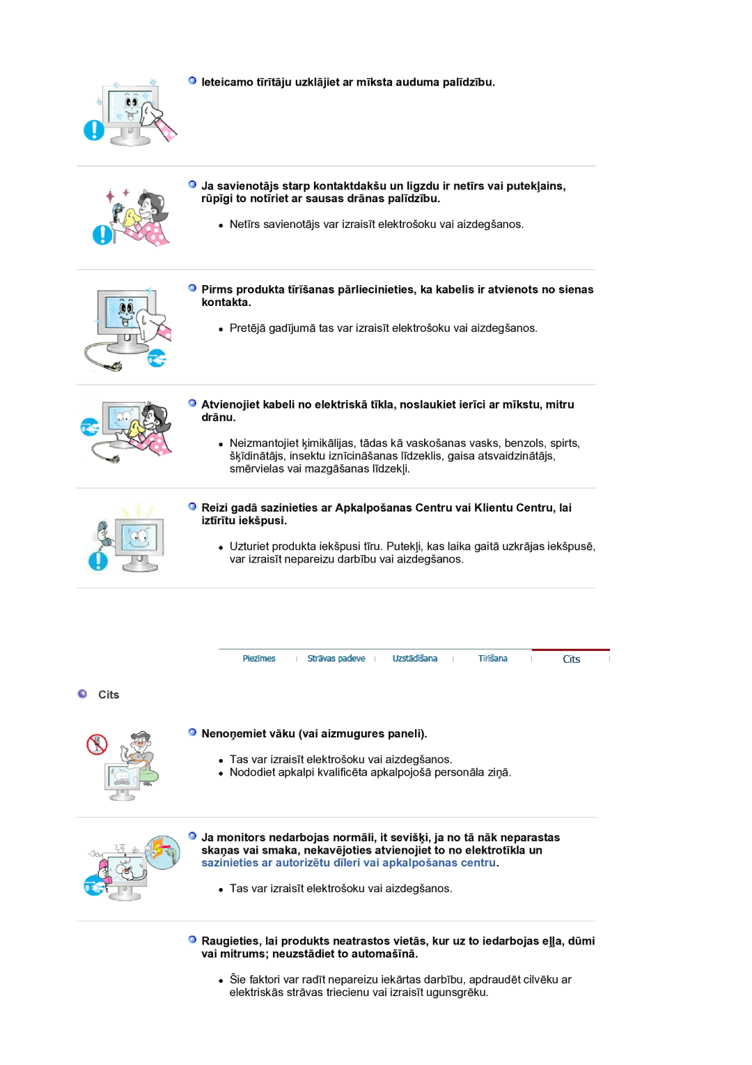 Samsung LS19HANKSM/EDC manual Cits, Nenoņemiet vāku vai aizmugures paneli 