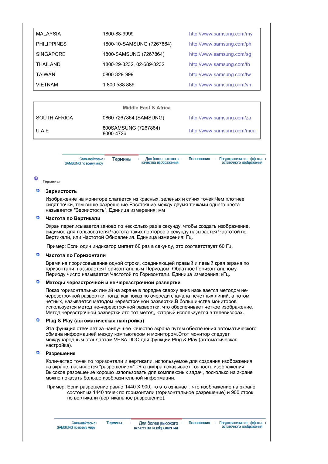 Samsung LS19HANKSM/EDC manual Middle East & Africa 