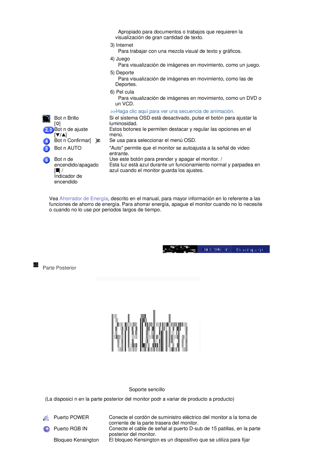 Samsung LS19HANSSB/EDC manual Visualización de gran cantidad de texto, Internet, Juego, Deportes, Película, Un VCD 