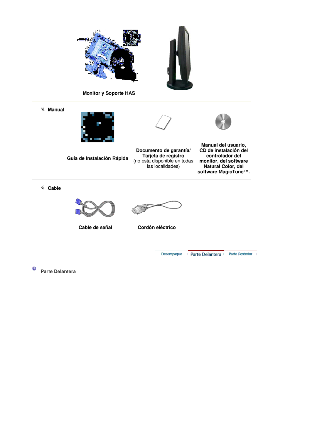 Samsung LS17HANSS/EDC, LS19HANSSB/EDC manual Parte Delantera 