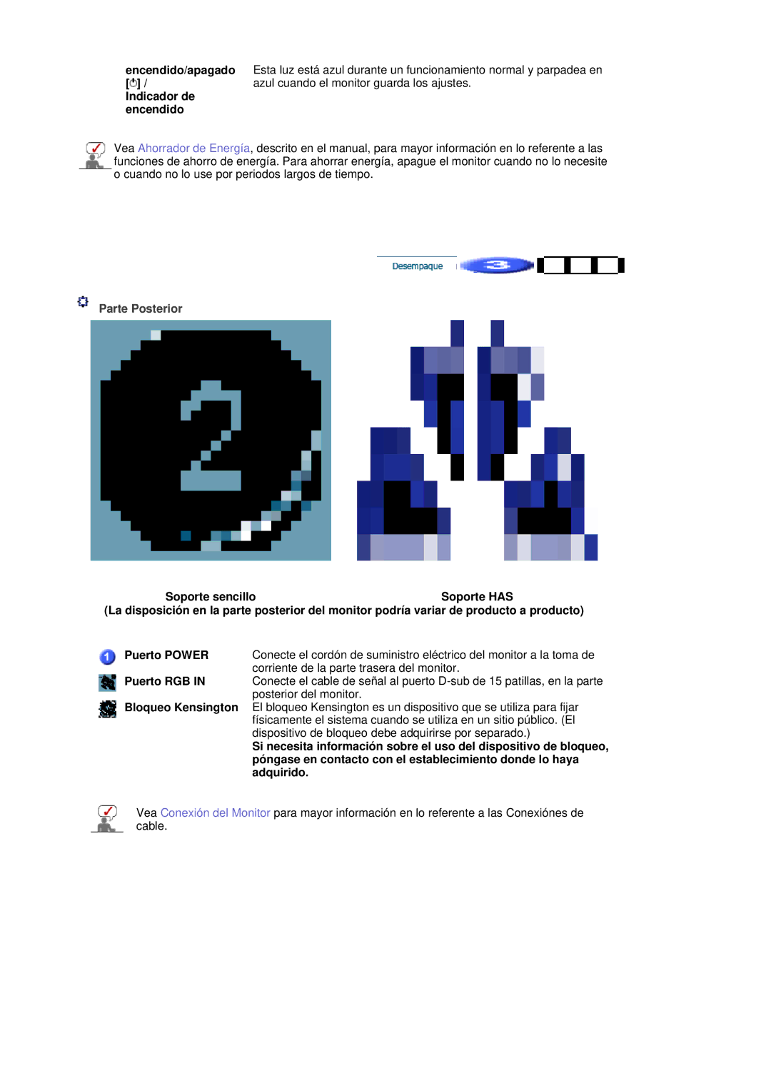 Samsung LS17HANSS/EDC, LS19HANSSB/EDC manual Indicador de encendido, Posterior del monitor 