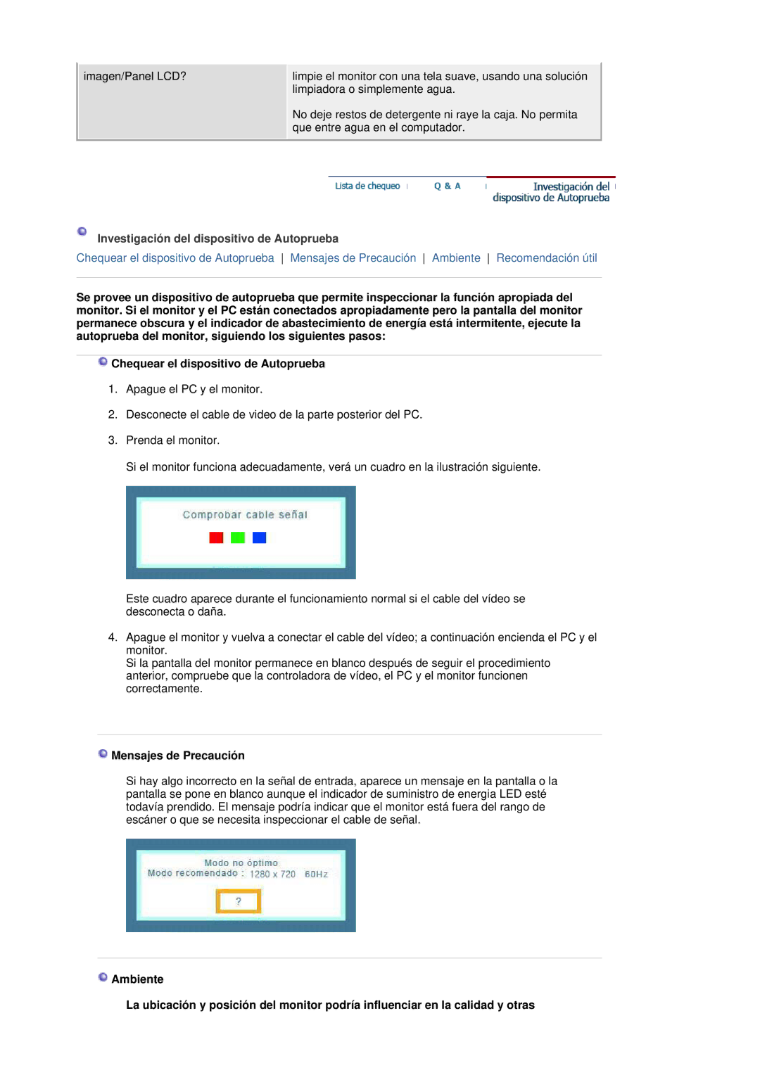 Samsung LS19HANSSB/EDC, LS17HANSS/EDC manual Investigación del dispositivo de Autoprueba, Mensajes de Precaución 