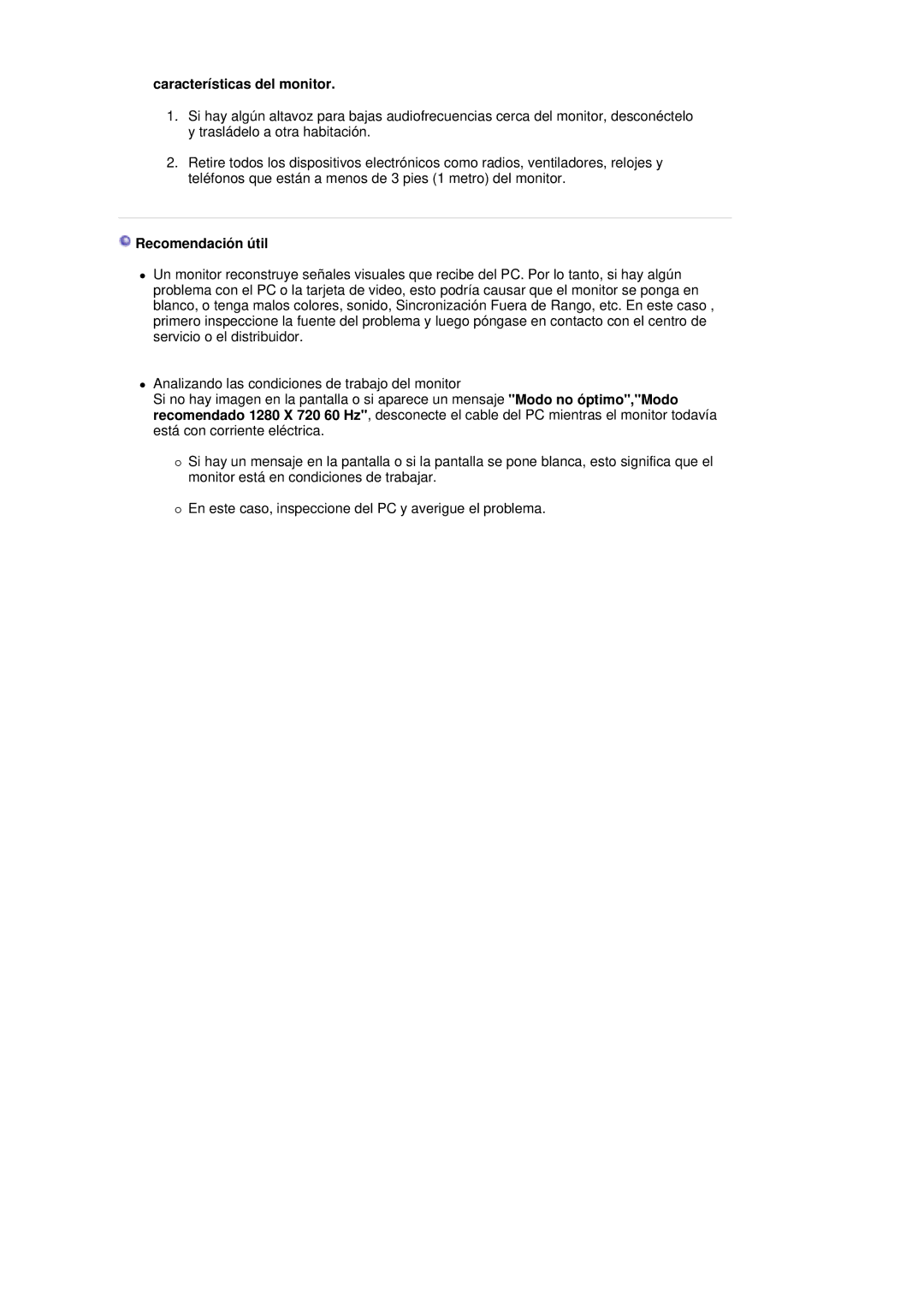 Samsung LS17HANSS/EDC, LS19HANSSB/EDC manual Características del monitor, Recomendación útil 