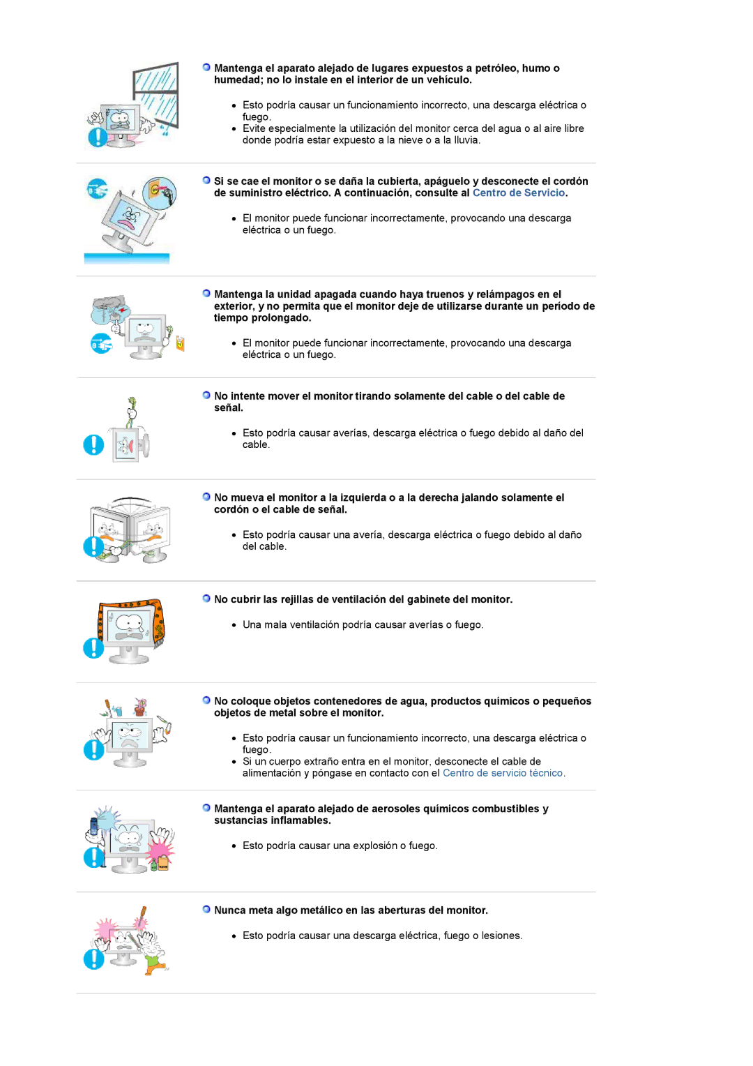 Samsung LS17HANSS/EDC, LS19HANSSB/EDC manual Nunca meta algo metálico en las aberturas del monitor 