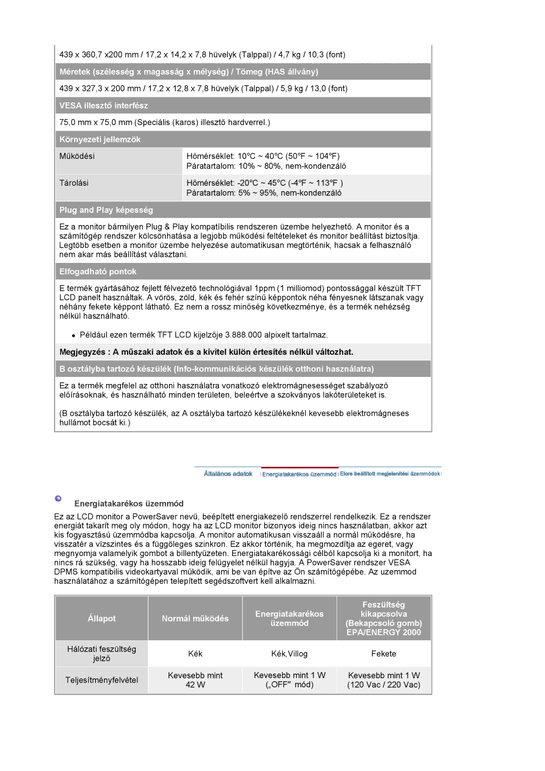 Samsung LS17HANSS/EDC, LS19HANSSB/EDC manual Méretek szélesség x magasság x mélység / Tömeg has állvány 