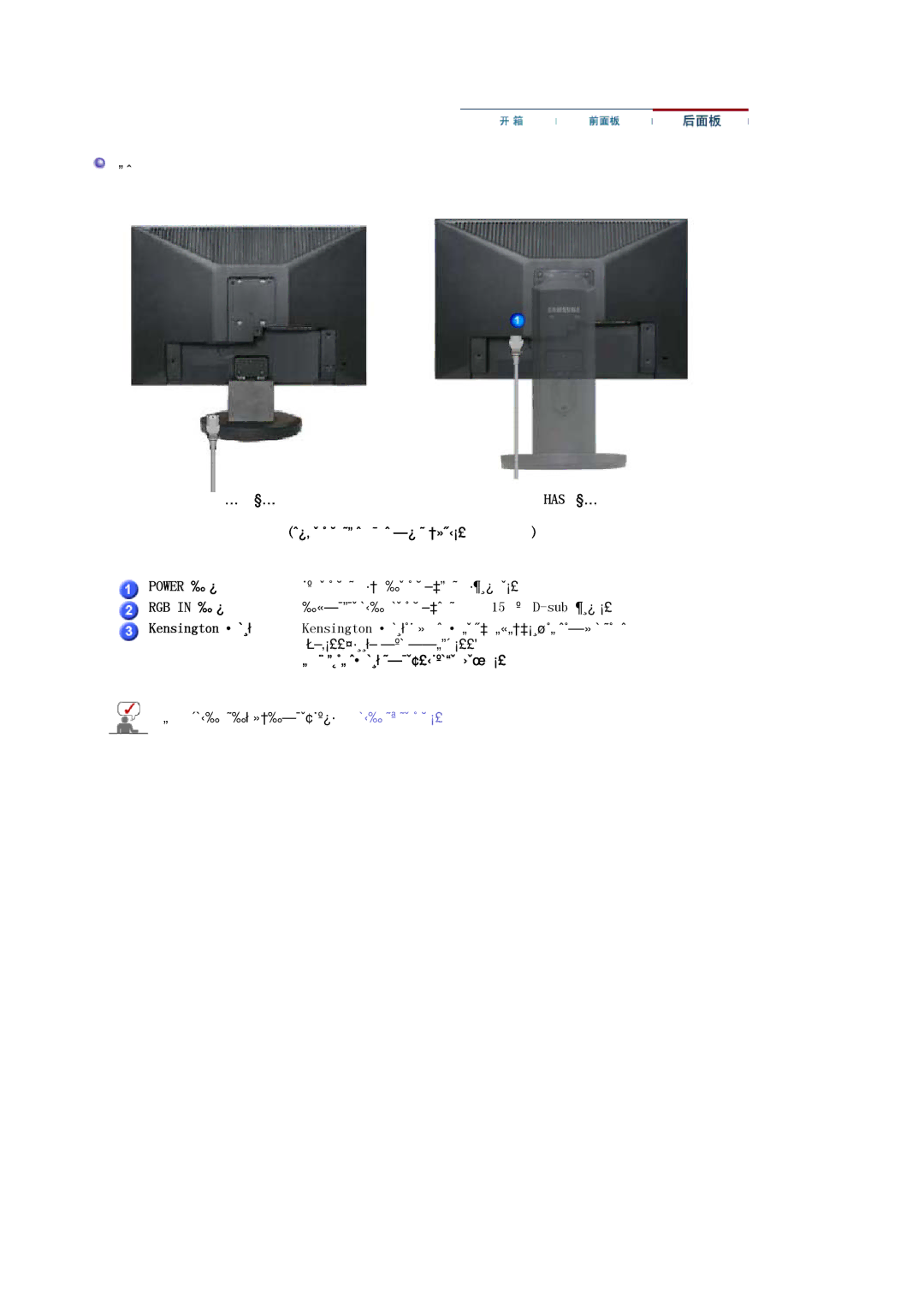 Samsung LS19HANSSB/EDC, LS17HANSS/EDC manual 简易支架, 每个显示器的后面板配置有可能不同。 