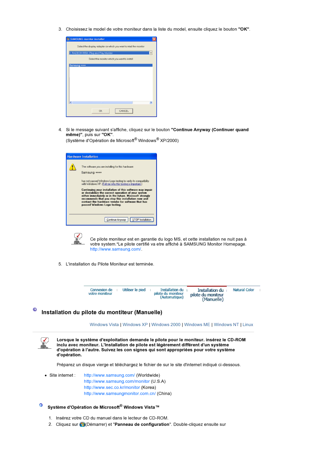 Samsung LS19HANSSB/EDC manual Installation du pilote du montiteur Manuelle 