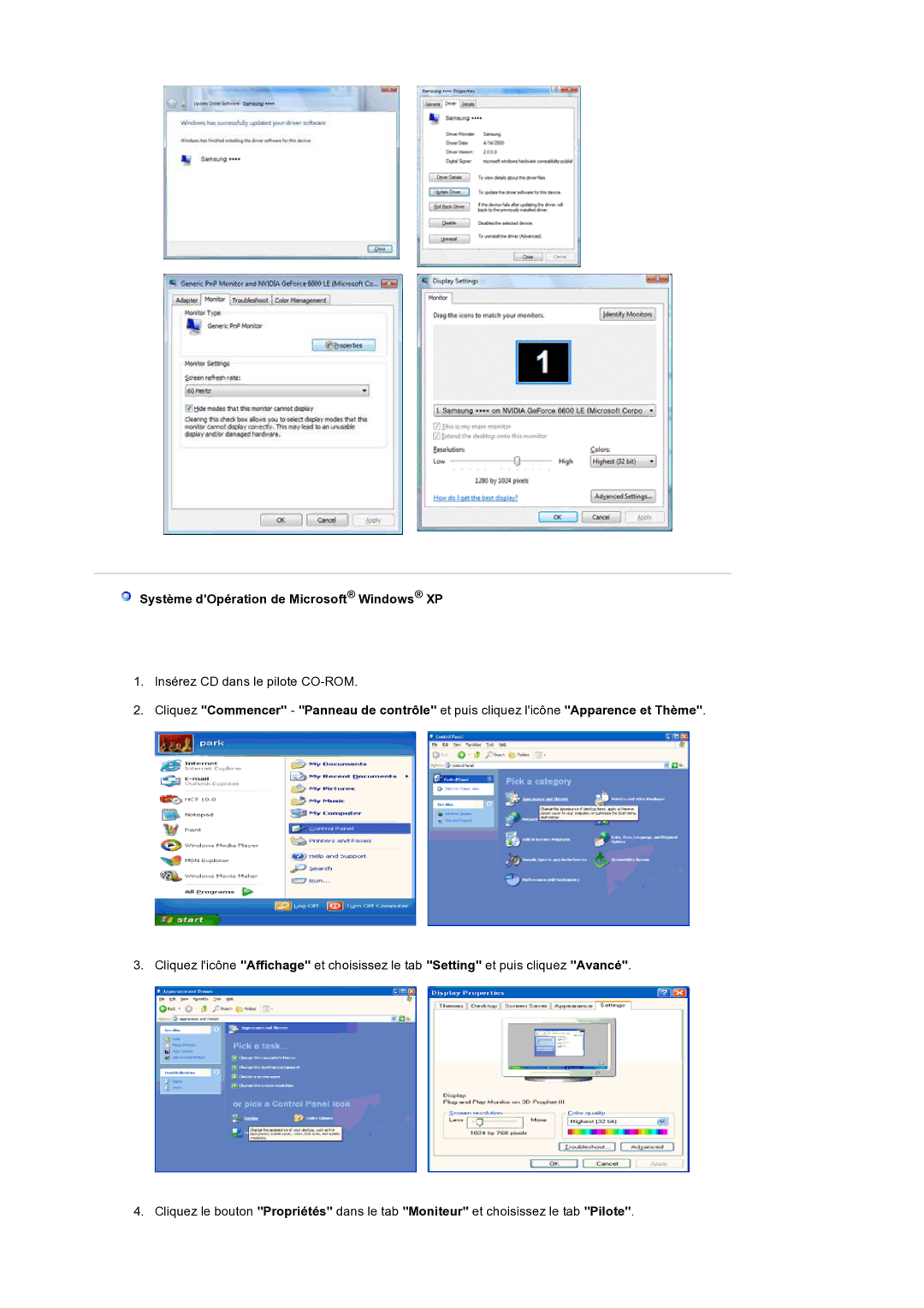 Samsung LS19HANSSB/EDC manual Système dOpération de Microsoft Windows XP 