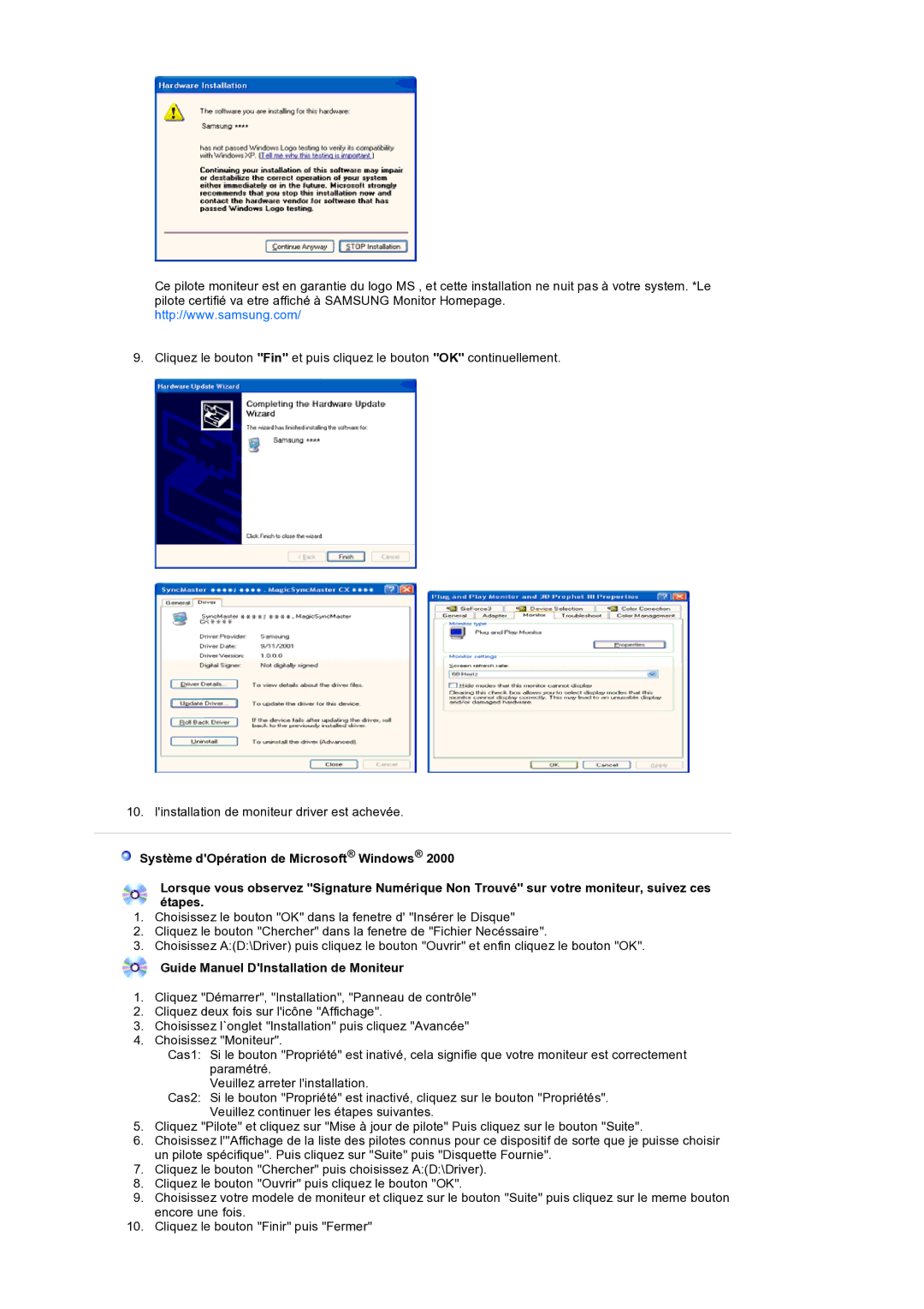 Samsung LS19HANSSB/EDC manual Guide Manuel DInstallation de Moniteur 