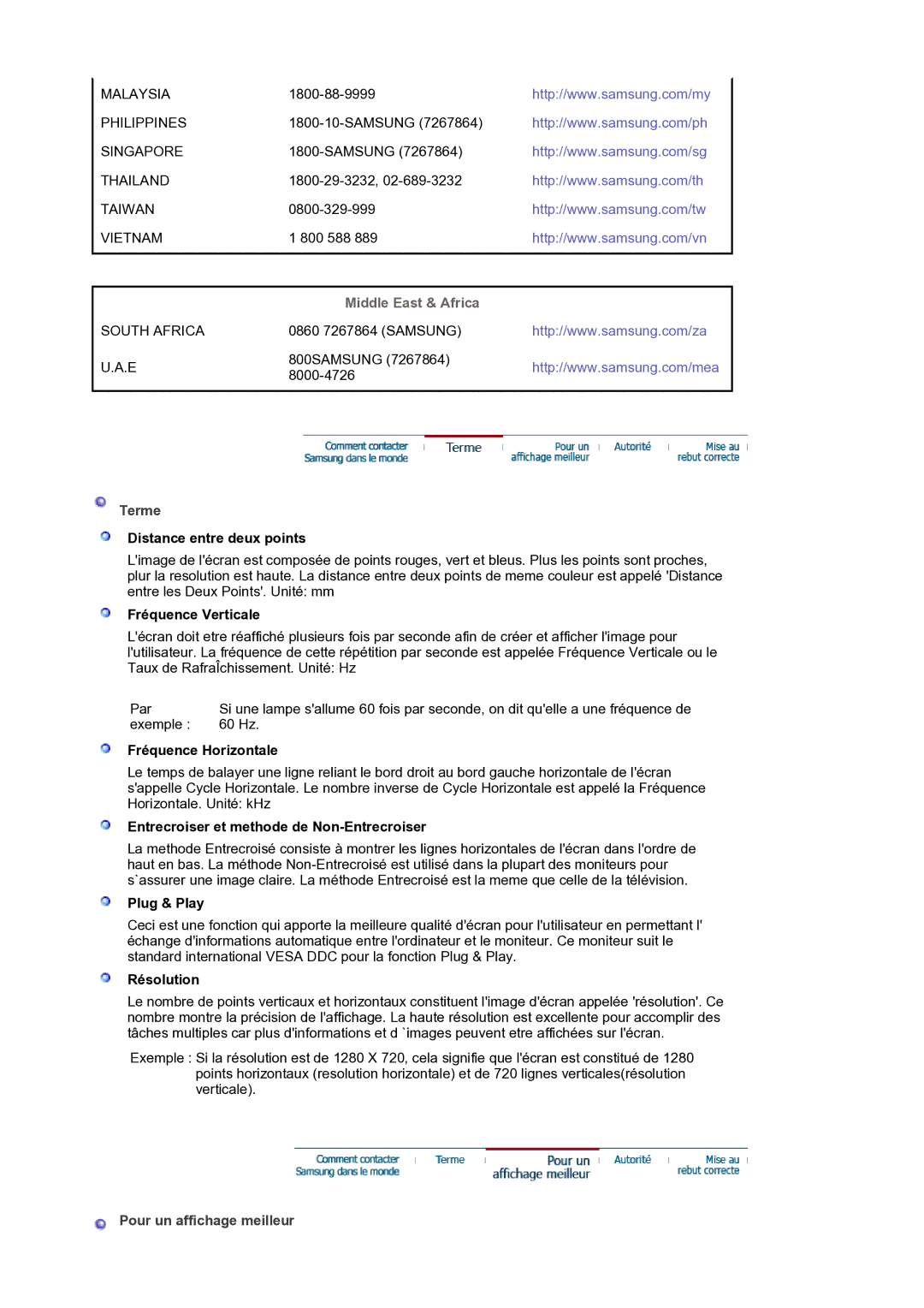 Samsung LS19HANSSB/EDC manual Terme, Pour un affichage meilleur 