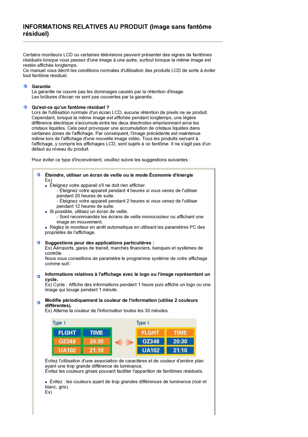 Samsung LS19HANSSB/EDC manual Garantie, Quest-ce quun fantôme résiduel ?, Suggestions pour des applications particulières 