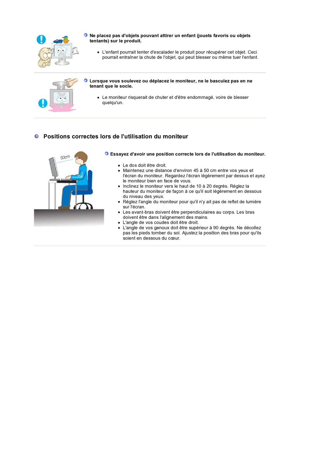 Samsung LS19HANSSB/EDC manual Positions correctes lors de lutilisation du moniteur 