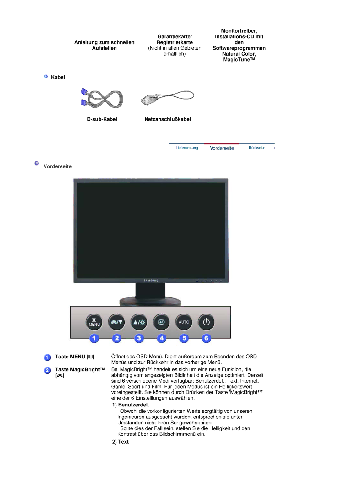 Samsung LS19HANSSB/EDC manual Vorderseite 