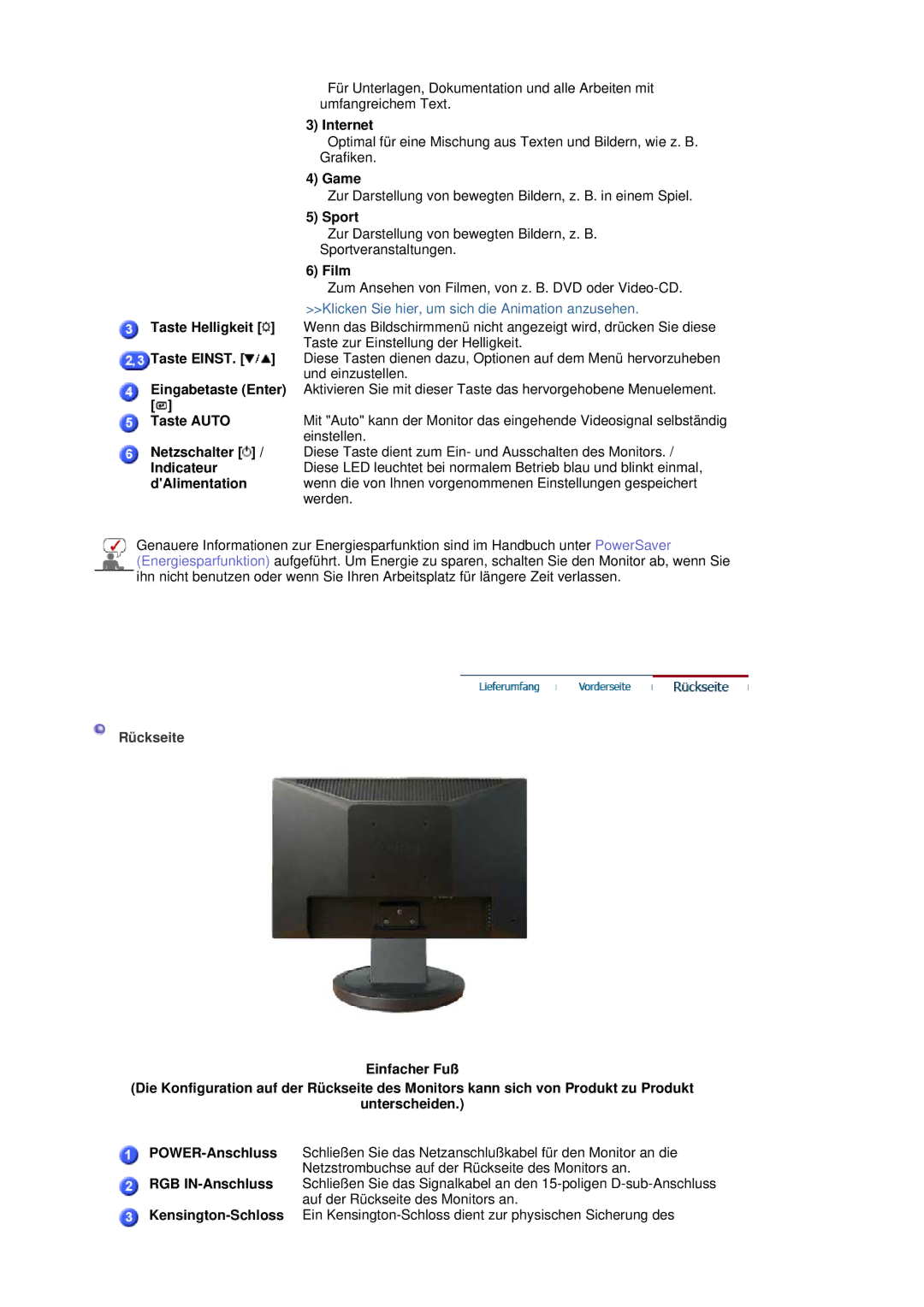 Samsung LS19HANSSB/EDC manual Rückseite 